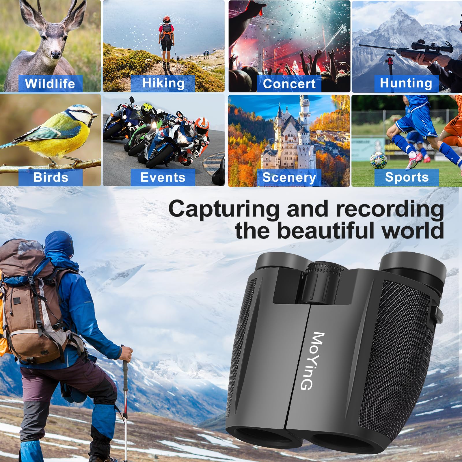 Moying 12X25 Compact Binoculars For Adults And Kids, Waterproof Binocular With Low Light Vision,High Powered Precise Focus Binoculars For Bird Watching,Outdoor Hunting,Travel,Sightseeing,With Bak4 Prism Fmc