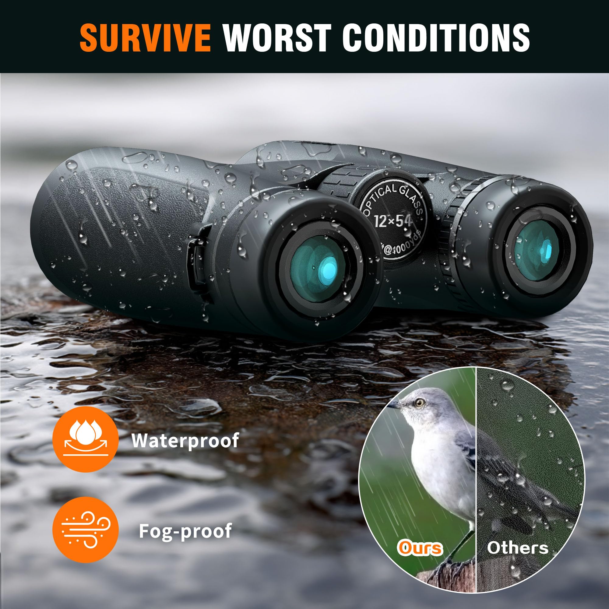 Adorrgon 12X54 Hd Binoculars For Adults High Powered - Large View Bak4 Prism Binoculars With Clear Low Light Vision - Lightweight Waterproof Binocular For Bird Watching Cruise Travel Hiking Concert Stargazing