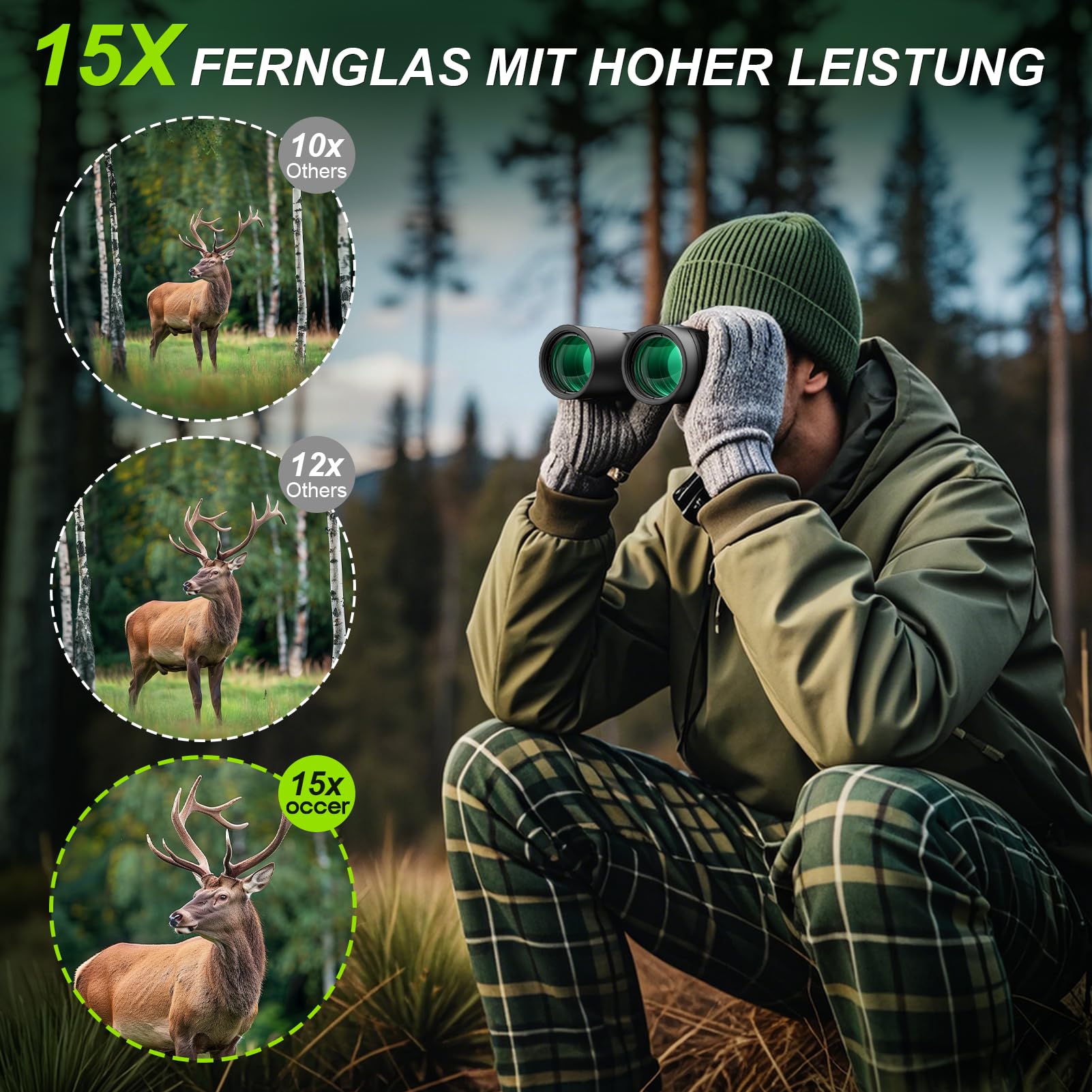 Occer 15X42 Binoculars For Bird Watching - Hd Binoculars For Adults High Powered With Large View - Binocs With Low Light Vision For Hunting Cruise Travel Wildlife - Black