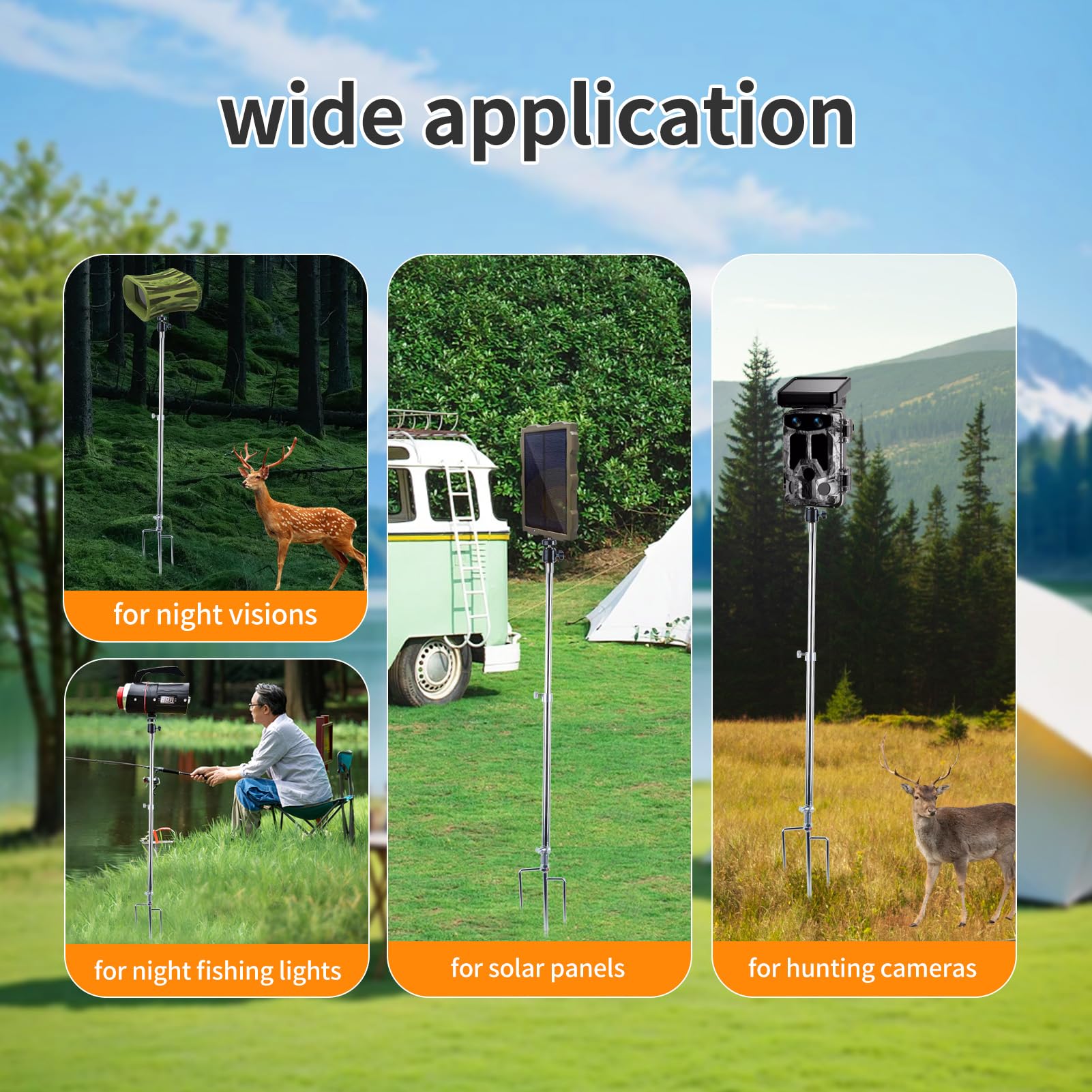 Manifish 1 Pack Trail & Game Camera Mount Stand Thick Foldable Stainless Ground Rod 360° Adjustable Universal Thread Connection 1/4''-20 (6 Mm) For Trail Camera Deer Cam Accessories/Hunting Trail Camera Stake