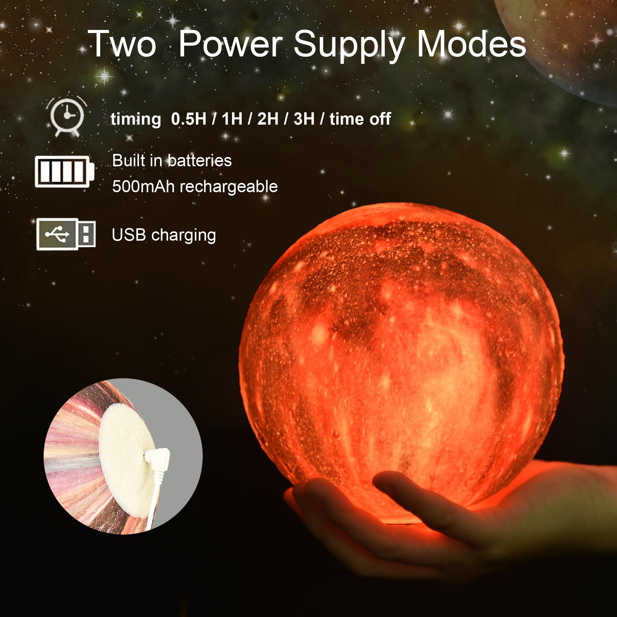 Hyodream 5.9 Inch Moon Lamp Kids Night Light Galaxy Lamp Rechargeable Battery Touch & Remote Control 16 Colors Led Moon Light As Birthday  For Boys/Girls/Kids