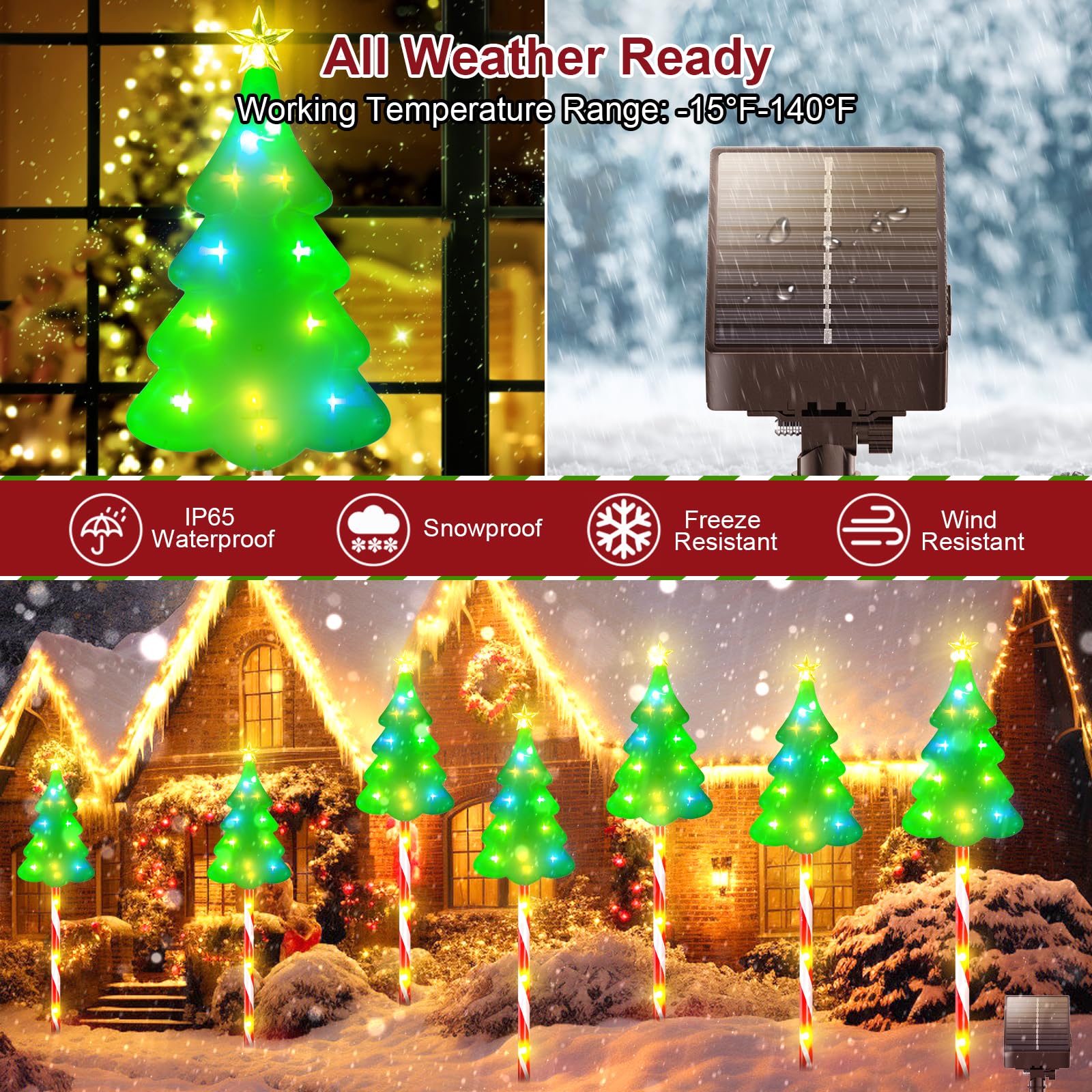 Garpar Christmas Decorations Outside, 102Led Solar Christmas Pathway Lights Outdoor Candy Cane Lights, 8 Modes Waterproof Solar Outdoor Christmas Decorations For Pathway Yard Garden Outside - 6 Pack