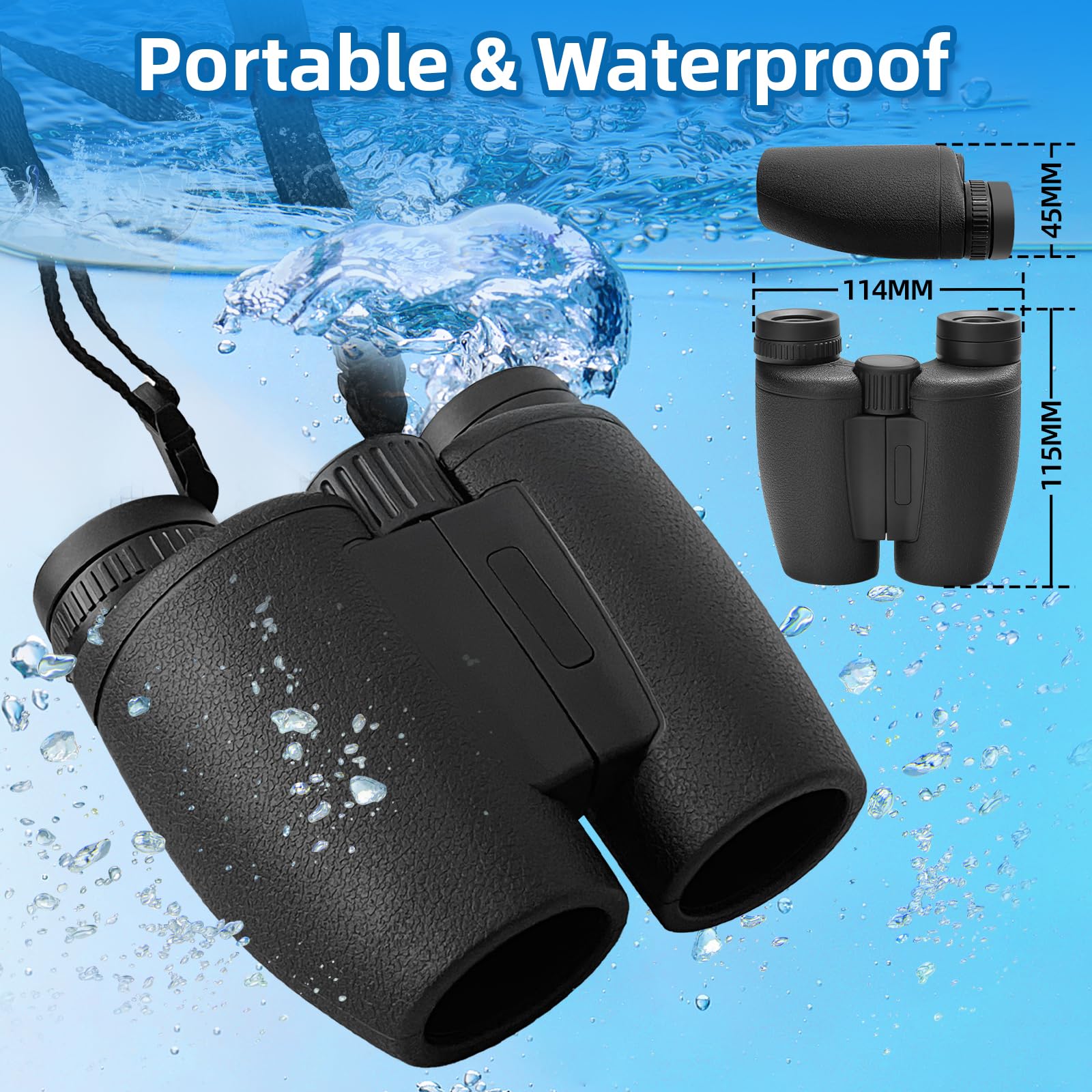Kenpiko 8X30 Binoculars For Adults, High Power Compact Binocular For Travel Hiking Concert Ship Cruise Hunting Bird Watching, Black Waterproof Binocular For Kid