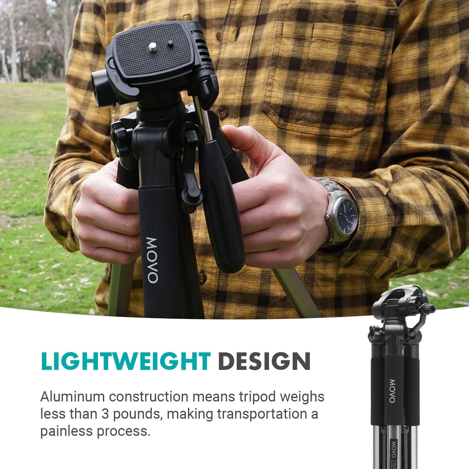 Movo Mv-T5 57-Inch Video Camera Tripod Stand With Pan Head - Lightweight Tripod For Camera And Phone Videos, Vlogging, Film - Aluminum Travel Tripod For Dslr Camera With Digital Camera Tripod Mount