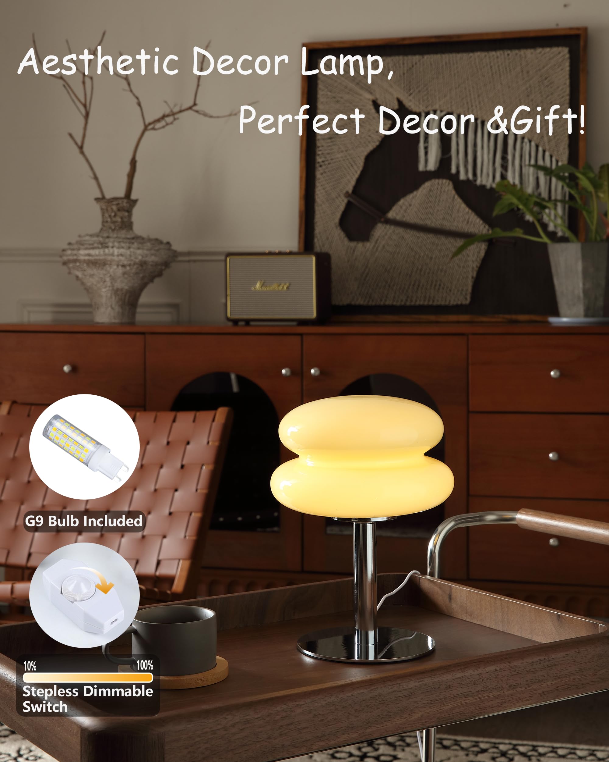Glivpny Mushroom Bedside Table Lamp,Mid Century Modern Lamp For Nightstand, Dimmable Retro Egg Tart Lamp, Cute Home Decor Lamp Aesthetic Lamp For Bedroom Living Room(Yellow)