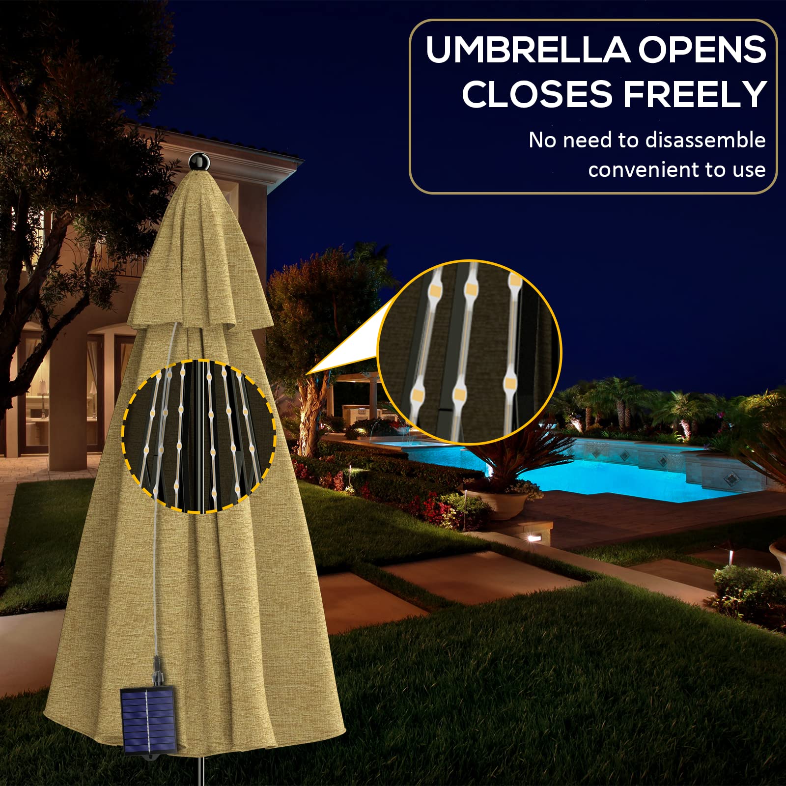 Eletorot Solar Patio Umbrella Lights,8 Lighting Modes String Lights With Clip,Remote Control Umbrella Pole Lights Solar Powered Waterproof For Outdoor Patio Beach Tent Garden Party Decorate Warm