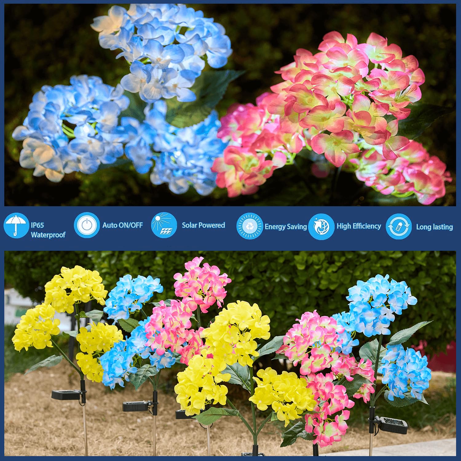 Yusalcef Yusakcef Solar Garden Lights - 3 Pack  Version Solar Lights Outdoor,Hydrangea Flower Lights For Yard Decor, Garden Decoration, Two Lightning Modes & Enlarged Solar Panel