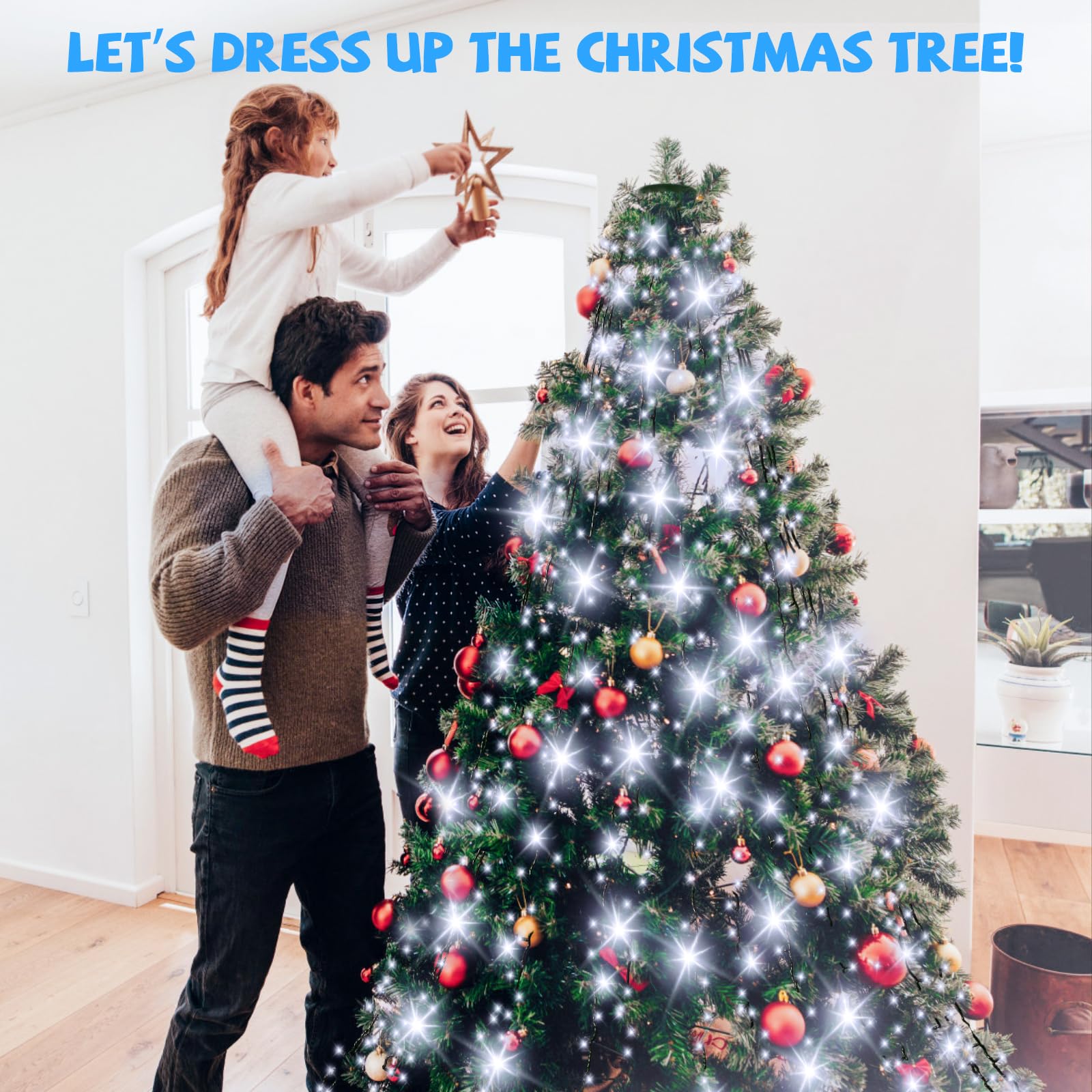 Ffzzkj 400 Led Christmas Tree Lights 8 Modes Christmas String Lights For Tree With Timer 6.6Ft X 16 Lines Lights String Waterproof Christmas Decorations Outdoor/Indoor With Memory Function, Cold White