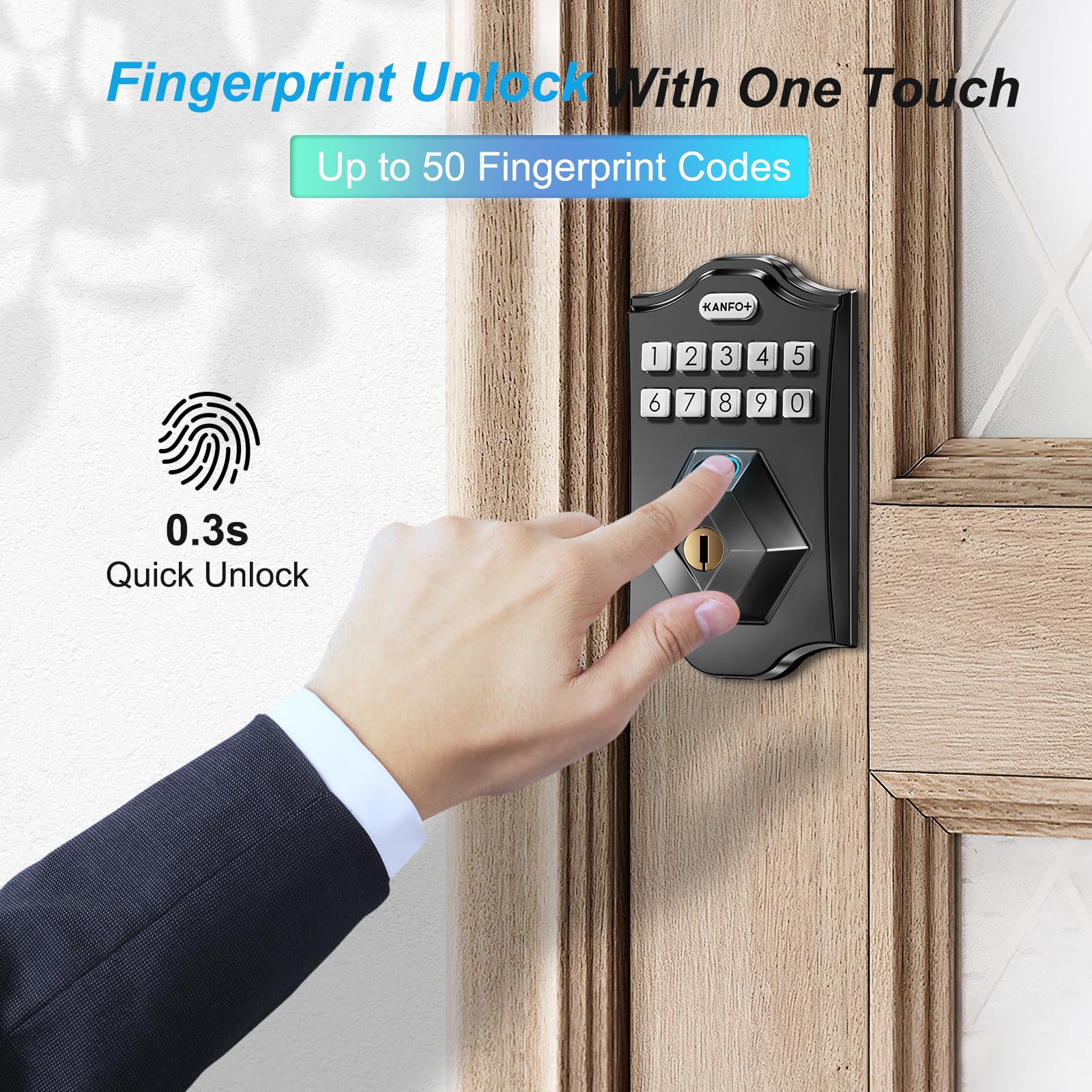 Kanfox Ks2 Fingerprint Door Lock, Keyless Entry Deadbolt With Keypad, Smart Locks For Front Door, Auto Lock,Easy Installation,Matte Black