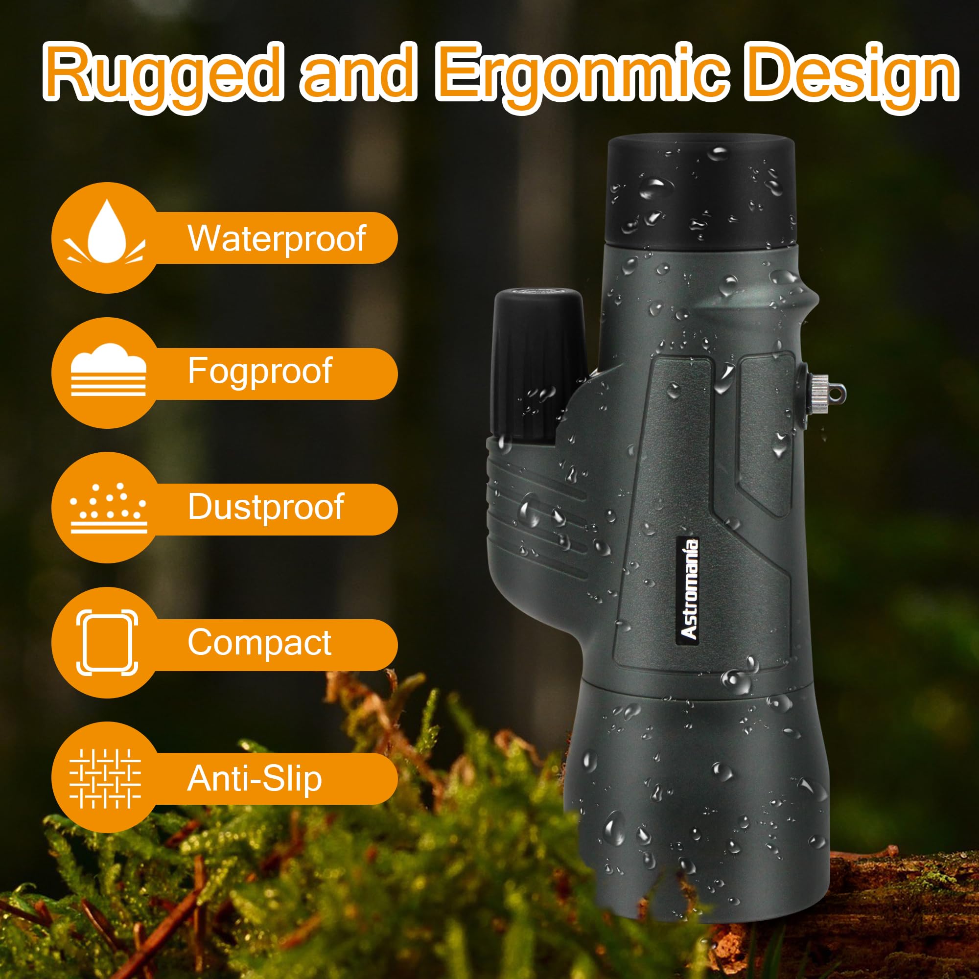 Astromania 12X50 Bak4 High Power Prism Monoculars, Waterproof, Compact Handheld Monoscope For Bird Watching, Sporting Events, Traveling  For Men