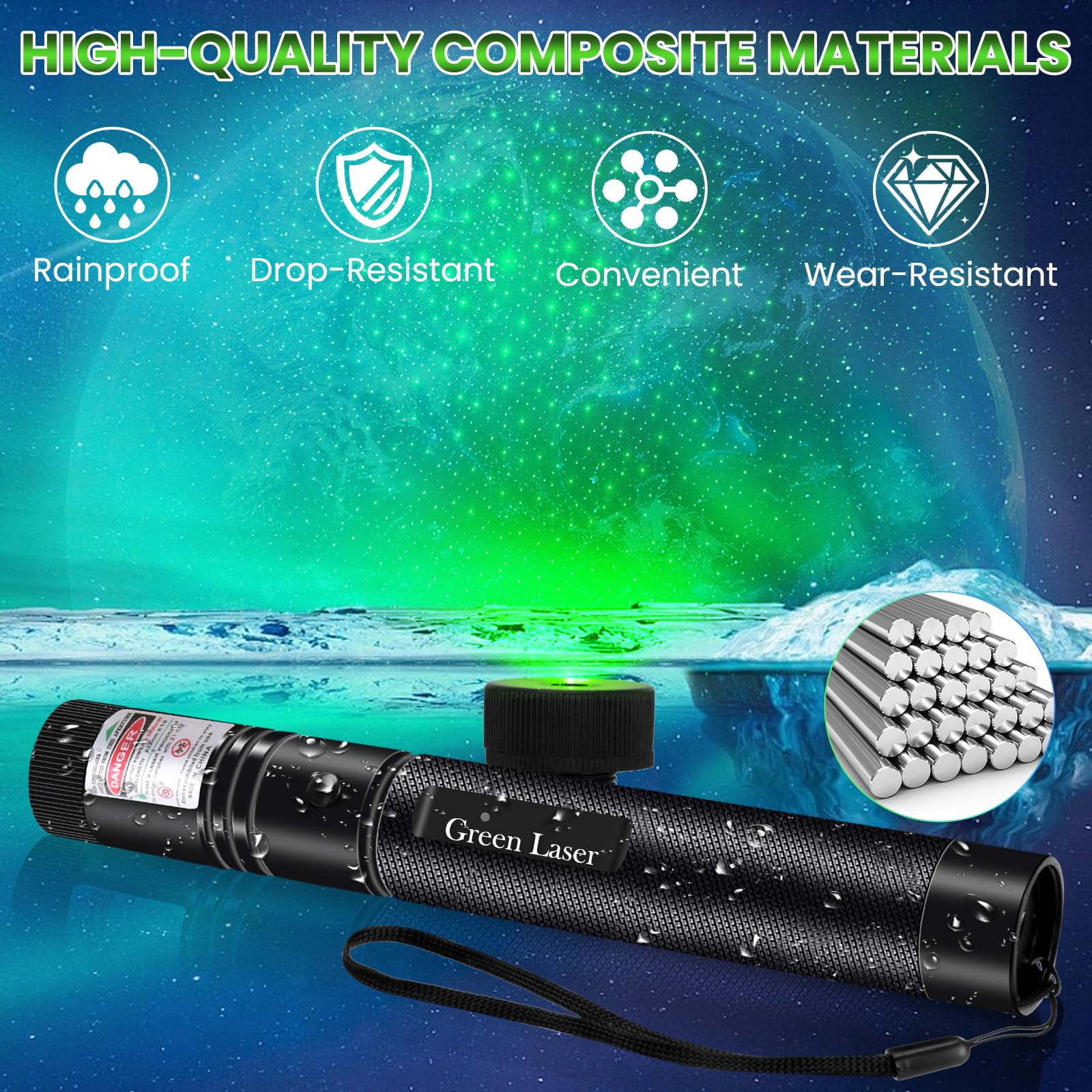 Fuiikeem Long Range Beam focus, Rechargeable Flashlight With Green Beam focus For Night Astronomy Outdoor Camping Hunting