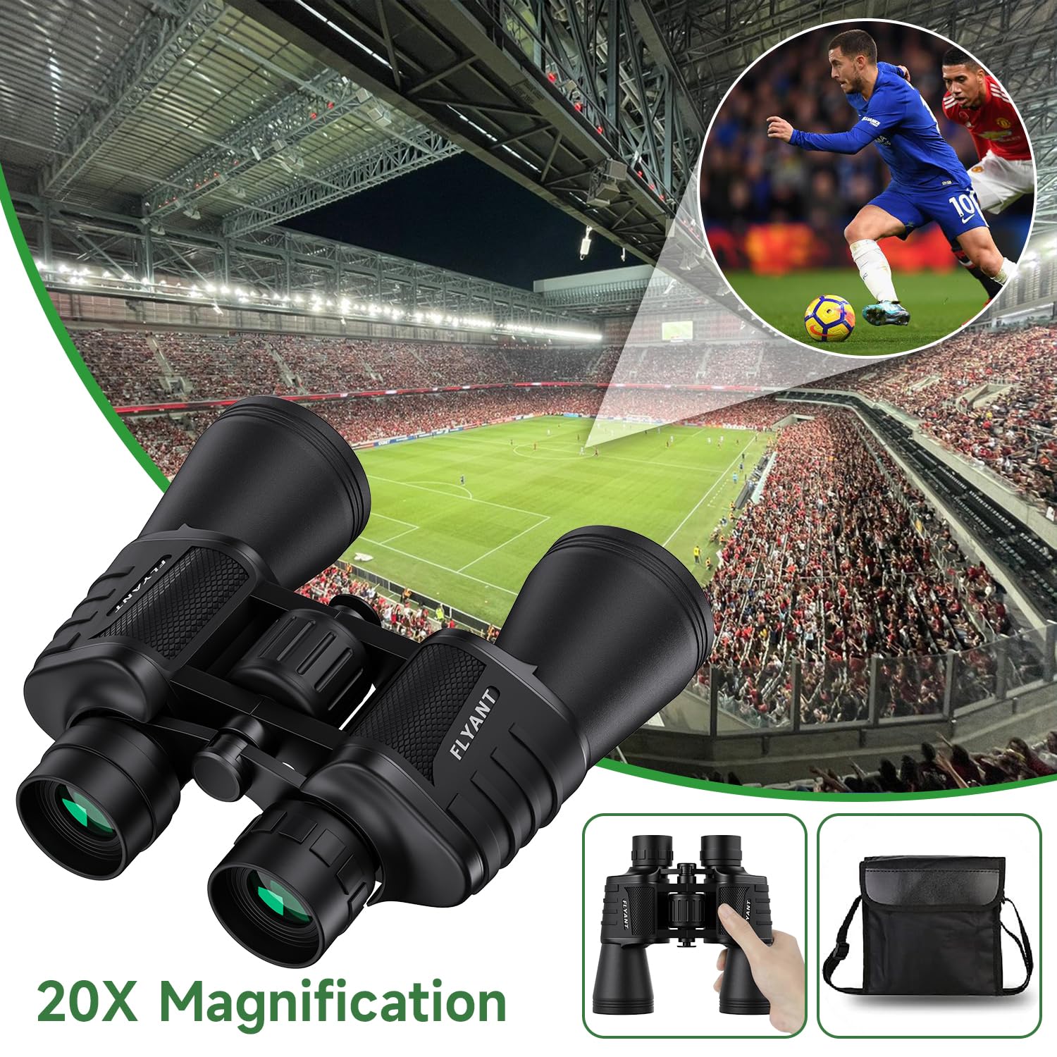 Flyant 20X50 High Powered Binoculars For Adults, Waterproof Compact Binoculars With Low Light Vision For Bird Watching Hunting Football Games Travel Stargazing Cruise With Carrying Bag