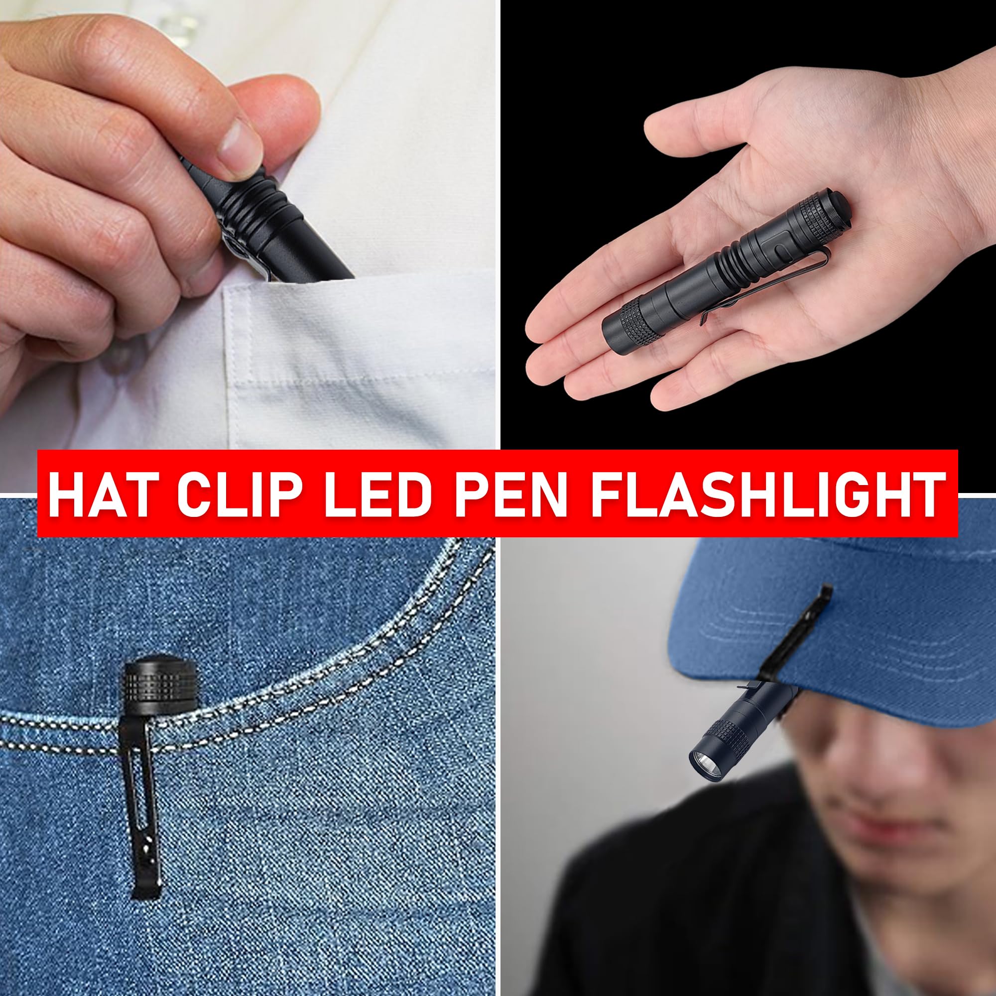 Naiveisland Mini Led Pen Light Flashlight, High Lumens Pocket Torch With Clip, Portable For Camping, Emergency, Inspection,  For Dad And Husband,4-Pack