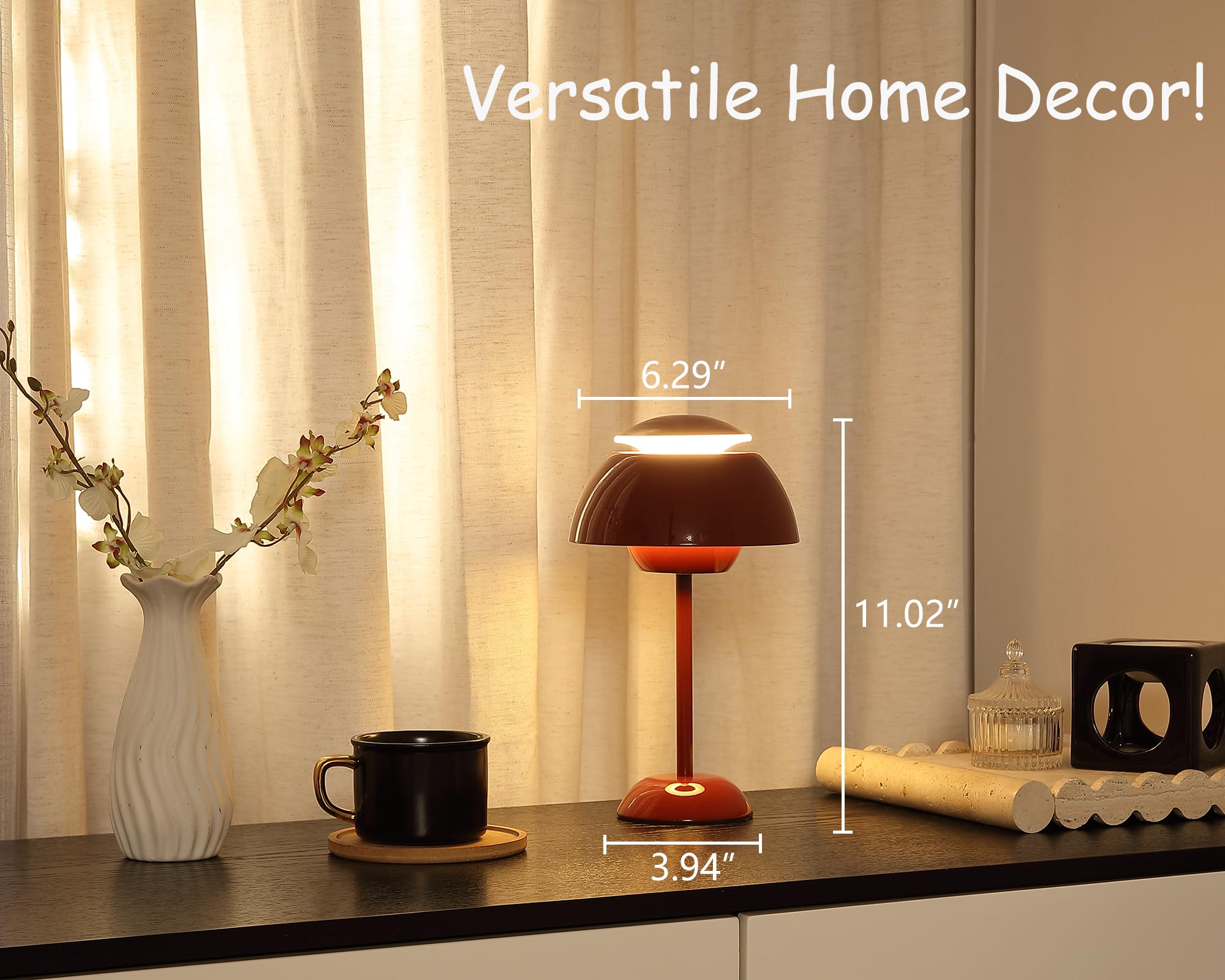 Glivpny Flowerpot Cordless Table Lamp, 5000Mah Battery Mushroom Lamps,Portable Patio Table Lamp,Small Rechargeable Lamp For Nightstand,Dimmable Touch Bedroom Lamp For Indoor Outdoor (Wine Red)