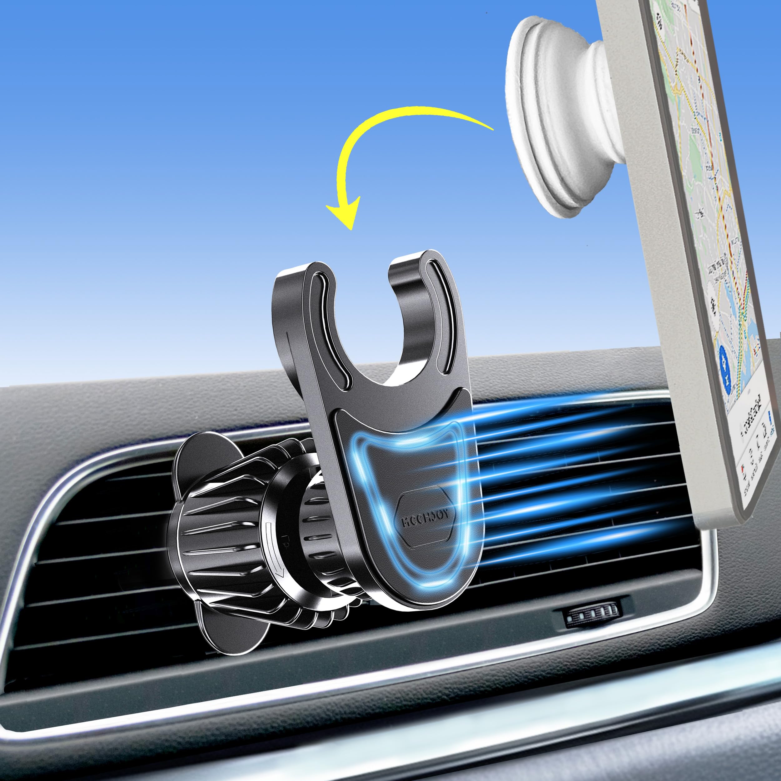 Mcchjoy Magnetic No-Spin Socket Car Mount - Car Vent Phone Mount Compatible With Popsockets For Car - Mount Holder For All Socket Grips - Ac Vent Hook - Prevents Spinning While Driving