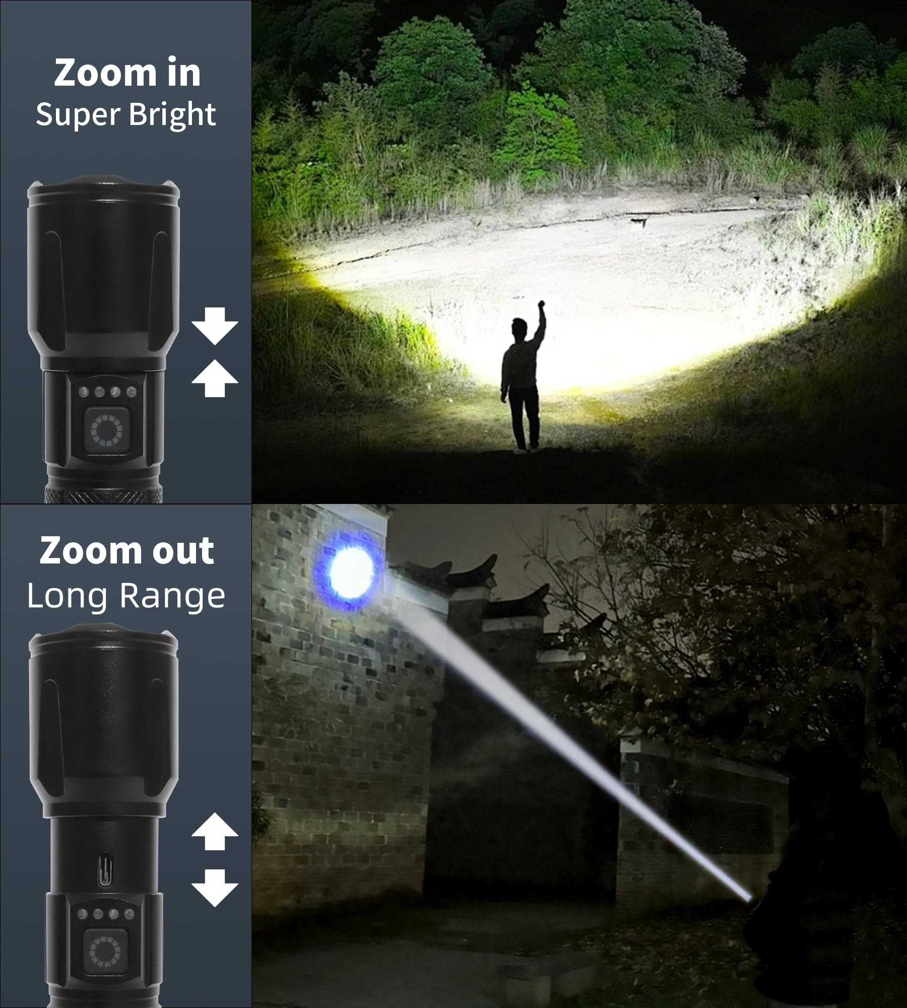 Wahliwahli Led Rechargeable Flashlights High Lumens With Zoomable, Super Bright Tactical Flashlight For Emergencies, Portable Waterproof Powerful Handheld Flash Lights For Camping, Hiking, Home Use