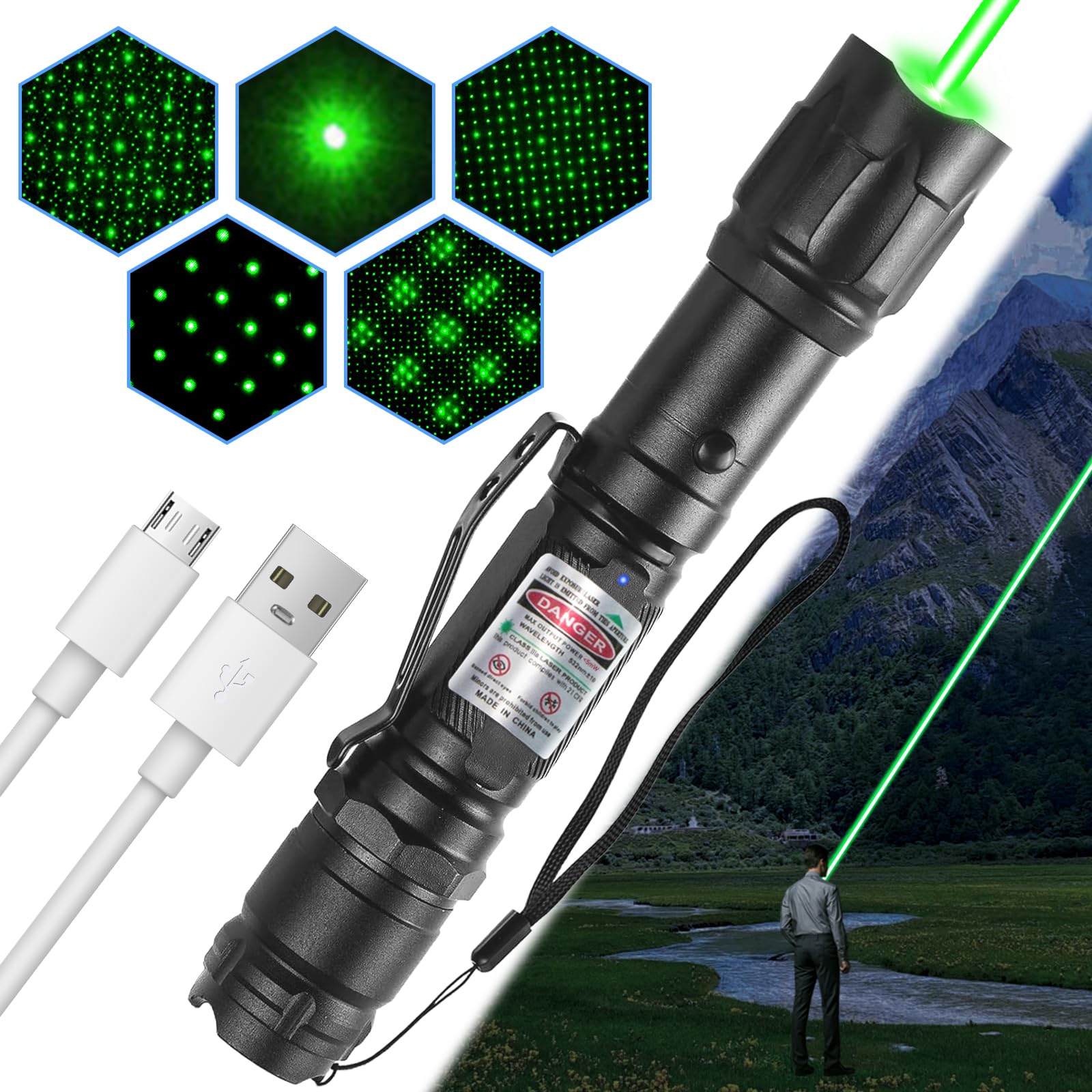 Leteapii Green Light Handheld Flashlight Rechargeable, Long Range Adjustable Focus Tactical Beam For Outdoor Journeys, Camping, Presentations, Tv/Led/Lcd Screens, And Stargazing