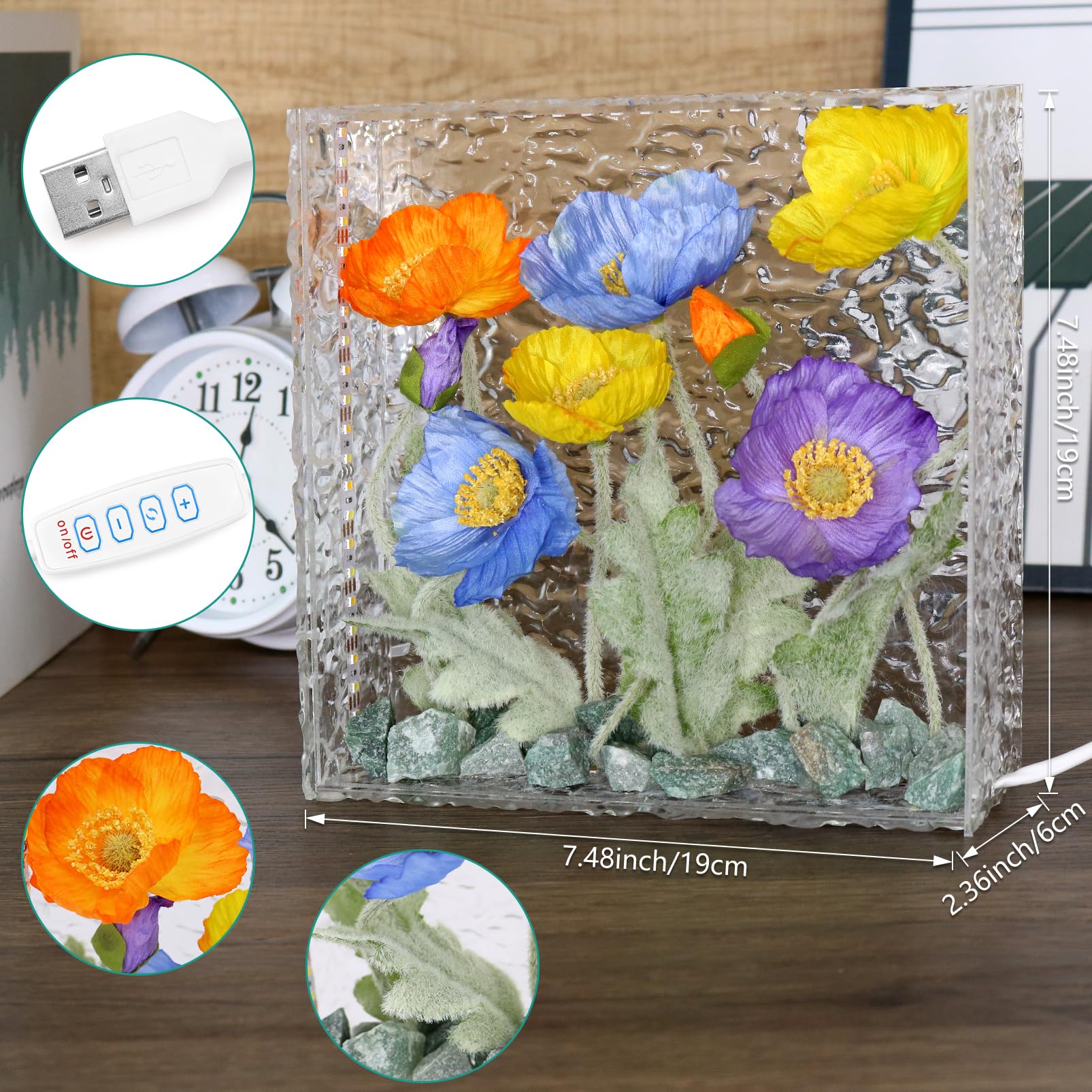 Smuk Handmade Led Artificial Flowers Lamp, 3-Way Dimmable Flower Table Lamp In Clear Acrylic Box, Unique Decorative Night Light For Bedroom Living Room, Flower Birthday For Women And Girls