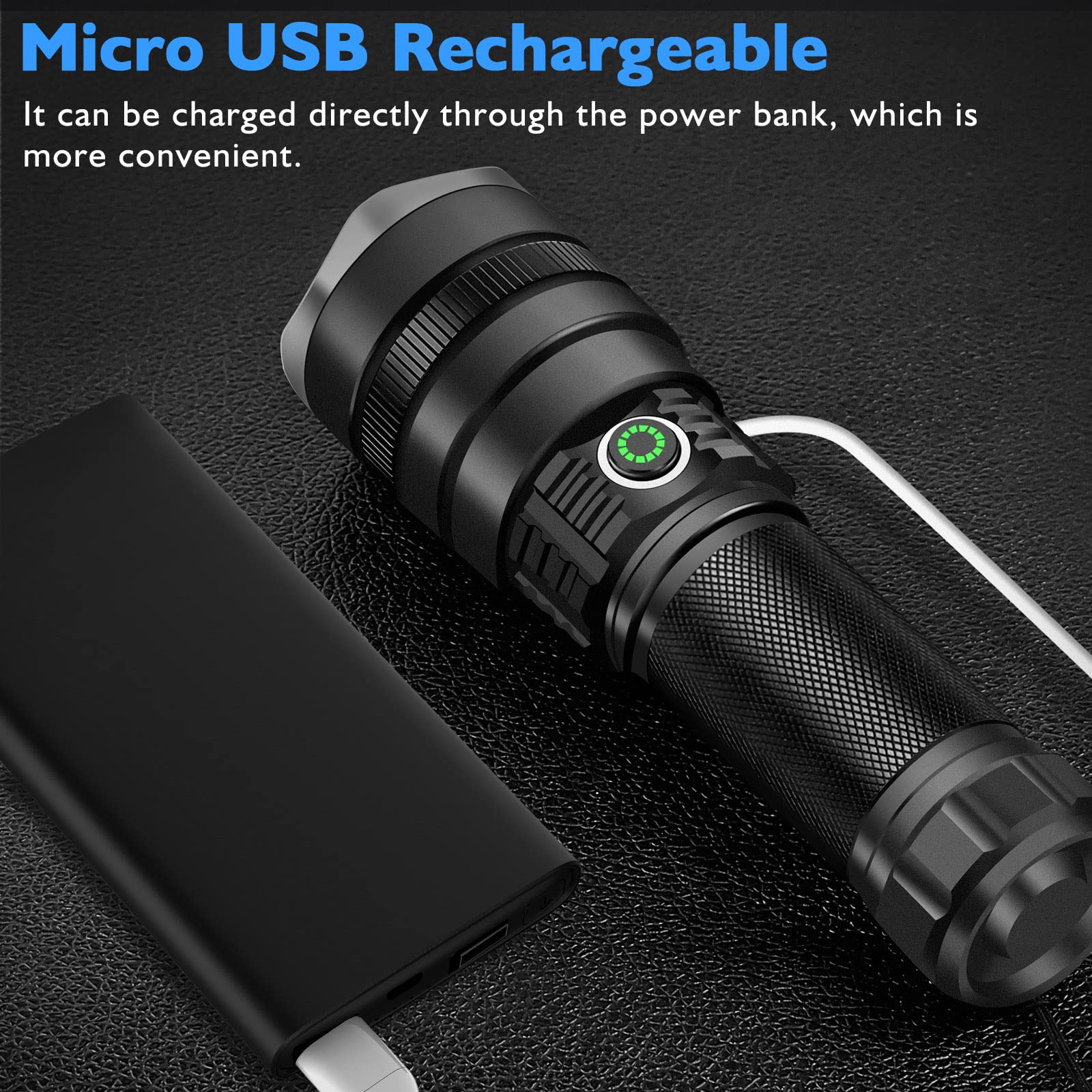 Bengmxj Rechargeable Flashlight High Lumens, 900000 Lumens Tactical Flashlights, Super Bright Led Flashlight With Zoomable, 5 Modes, Waterproof Flashlights For Camping, Hiking, Emergencies, Home