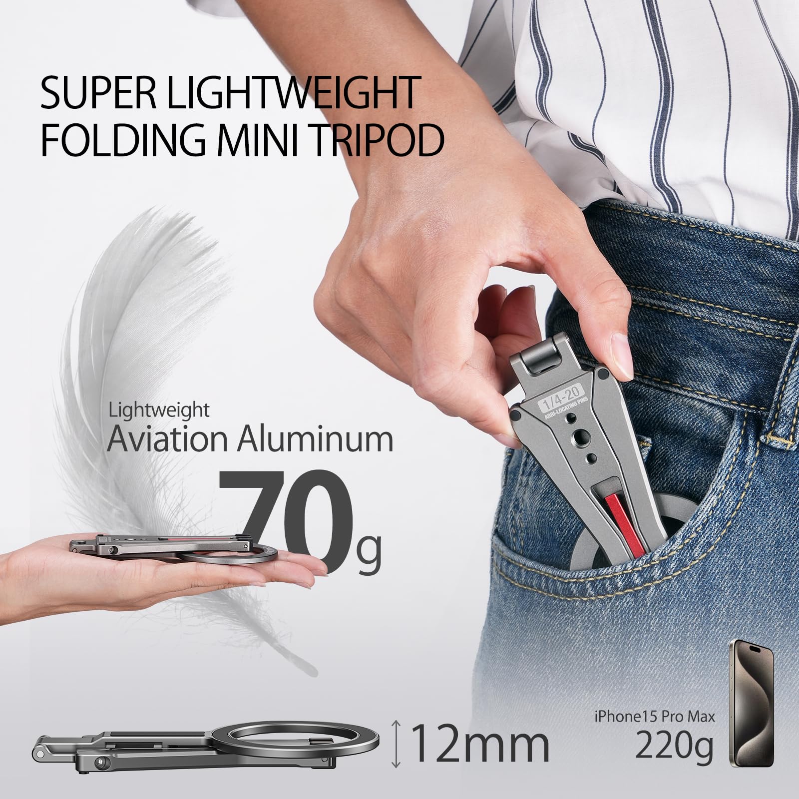 Camolo Geek Magnetic Pocket Phone Tripod Foldable With Hook, Mg-05G Phone Holder Compatiable With Magsafe For Iphone 16 15 14 13 12 Pro Max Plus Series, 1/4" Screw Tripod Mount, Lightweight Cellphone Stand Travel