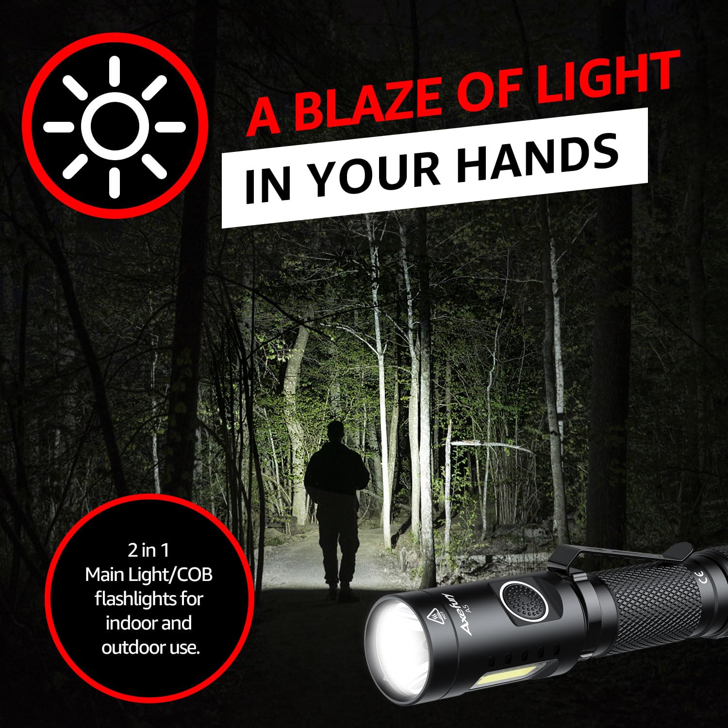 Axefury A5 Flashlight,Edc Flashlight With Magnet, 2Pack Mini Tactical Flashlight,Dual Fuel Max 700 High Lumens,6 Modes,Cob Worklight For Camping, Emergency(Not Included Battery)