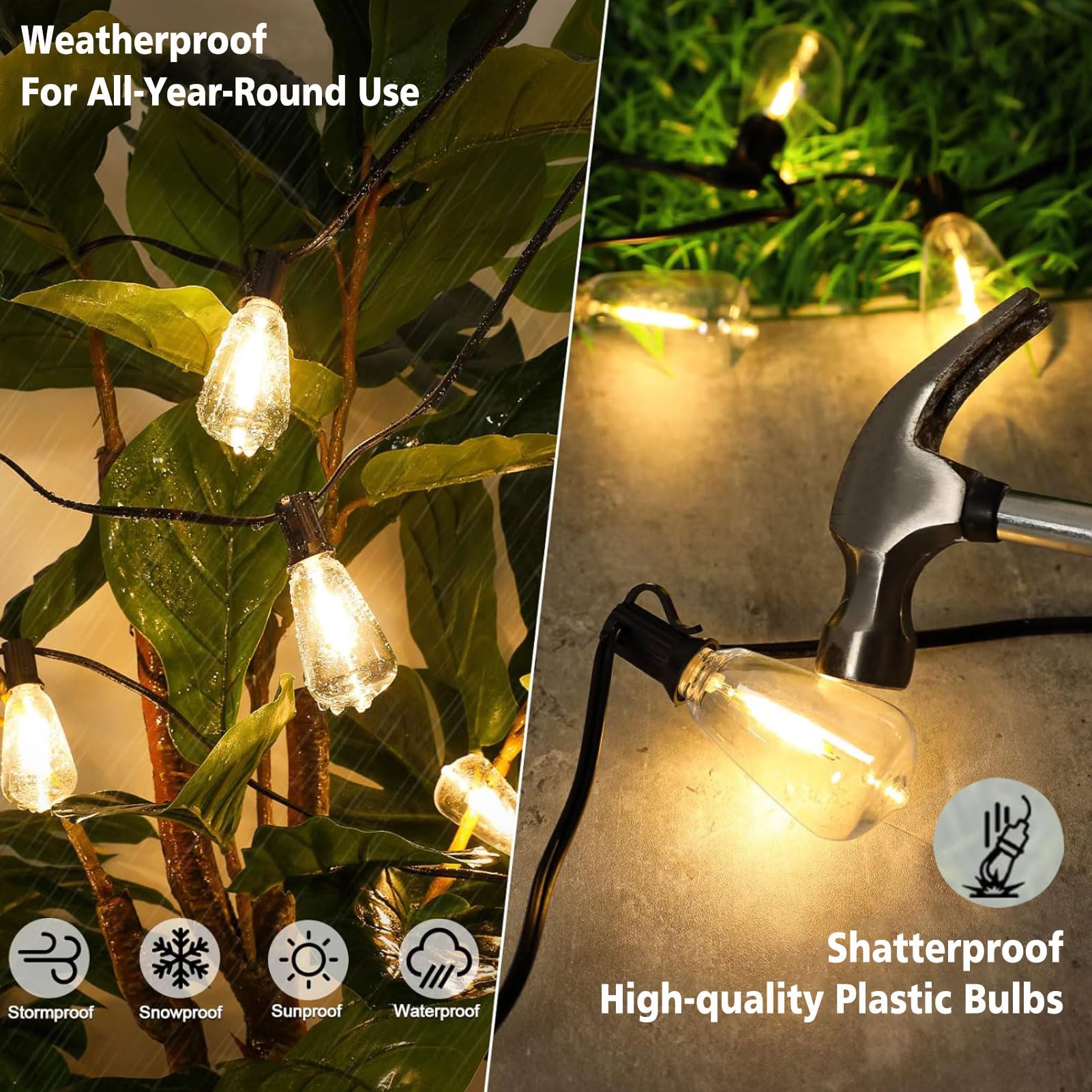 Meidaoduo 300Ft Edison String Lights Outdoor Waterproof With 150+6 Extral Led Shatterproof St38 Edison Bulbs 2200K For Outside Patio Pergola Backyard Bistro Lights, 3 X 100Ft Connectable