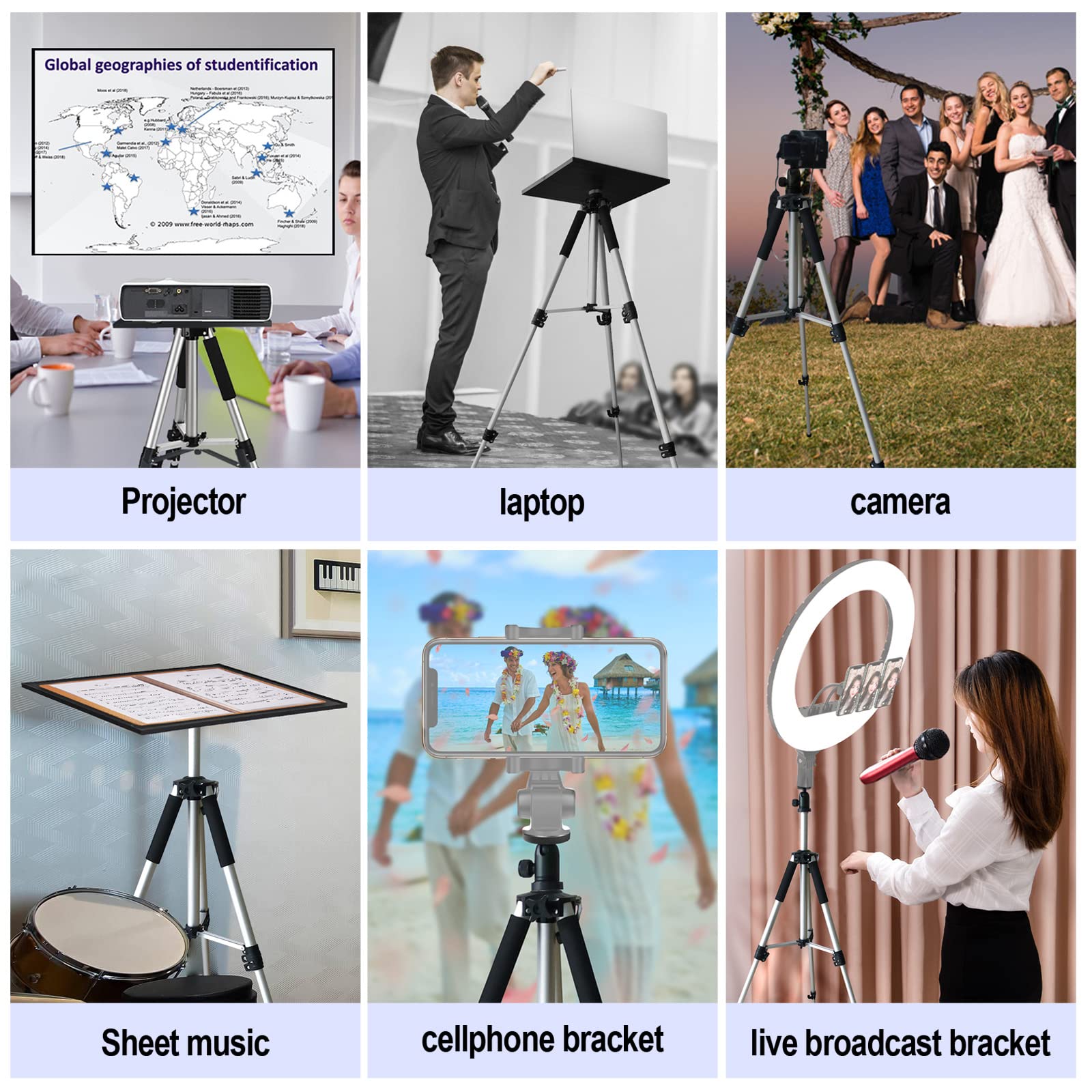 Skerell Projector Stand Tripod Adjustable: Universal Laptop Standing Height From 17" To 48" With Tray Ball Head Carry Bag For Computer Camera