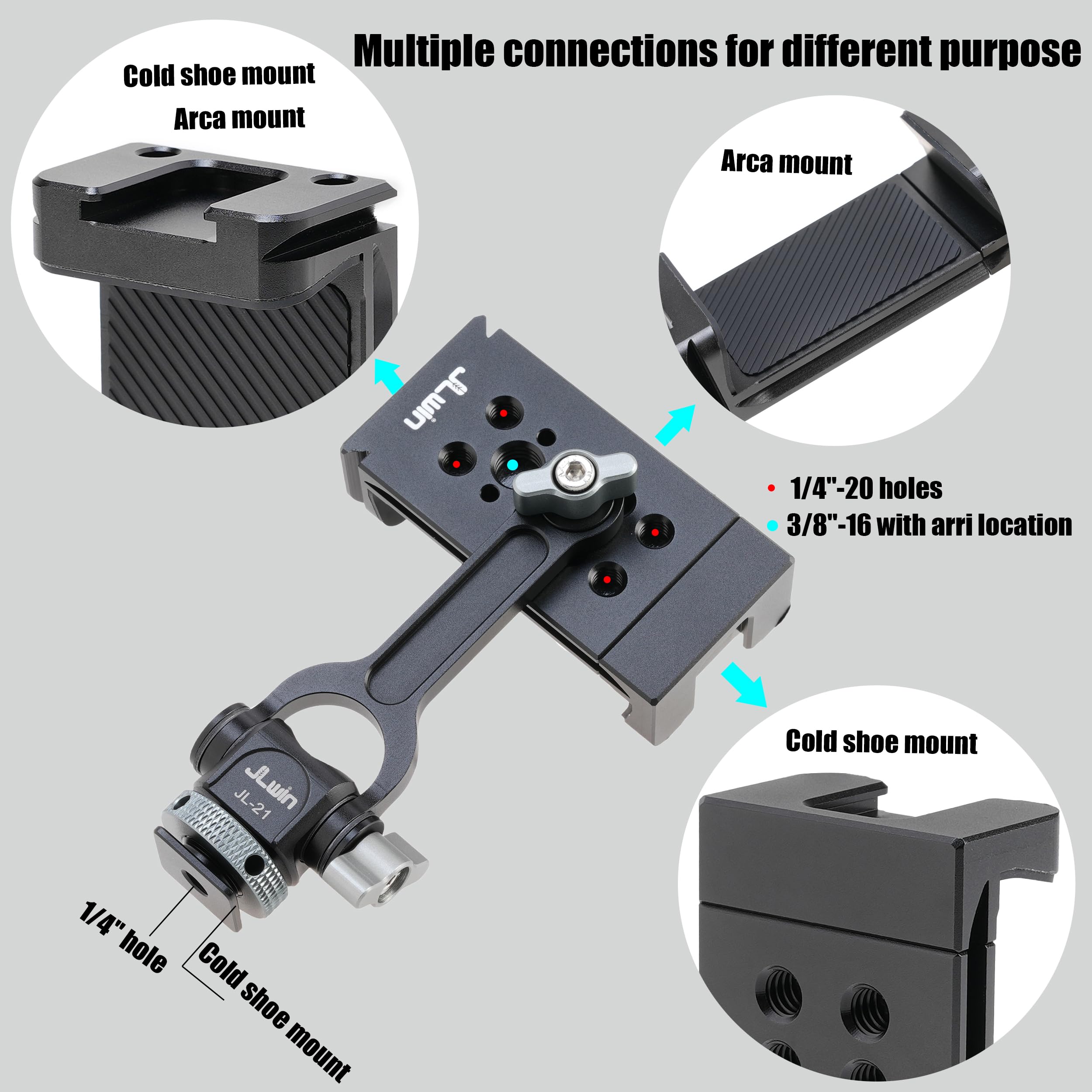 Fotga Universal 360° Rotatable Cell Phone Smartphone Support Clamp Clip Tripod Mount With Cold Shoe Adapter For Iphone 14 15 16 Samsung Etc, 2 Cold Shoe Mount 1/4" 3/8" Holes For Microphone Led Light