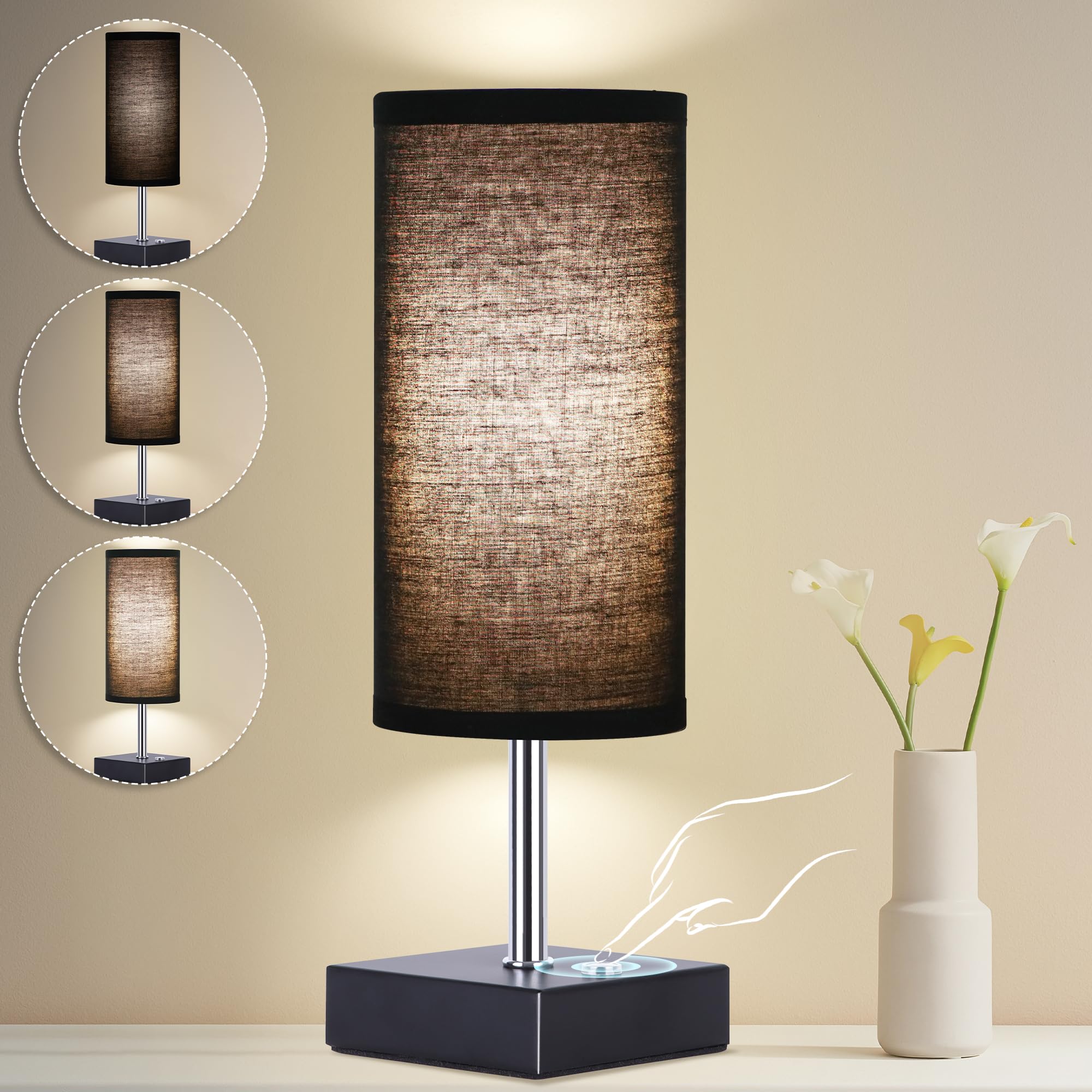 Avv Cordless Table Lamp, Battery Operated Lamp For Night Stand, 3 Modes Battery Powered Wireless Table Lamp, Touch Control Rechargeable Lamp For Bedroom, Living Room, Reading Room, 12 Inch Black