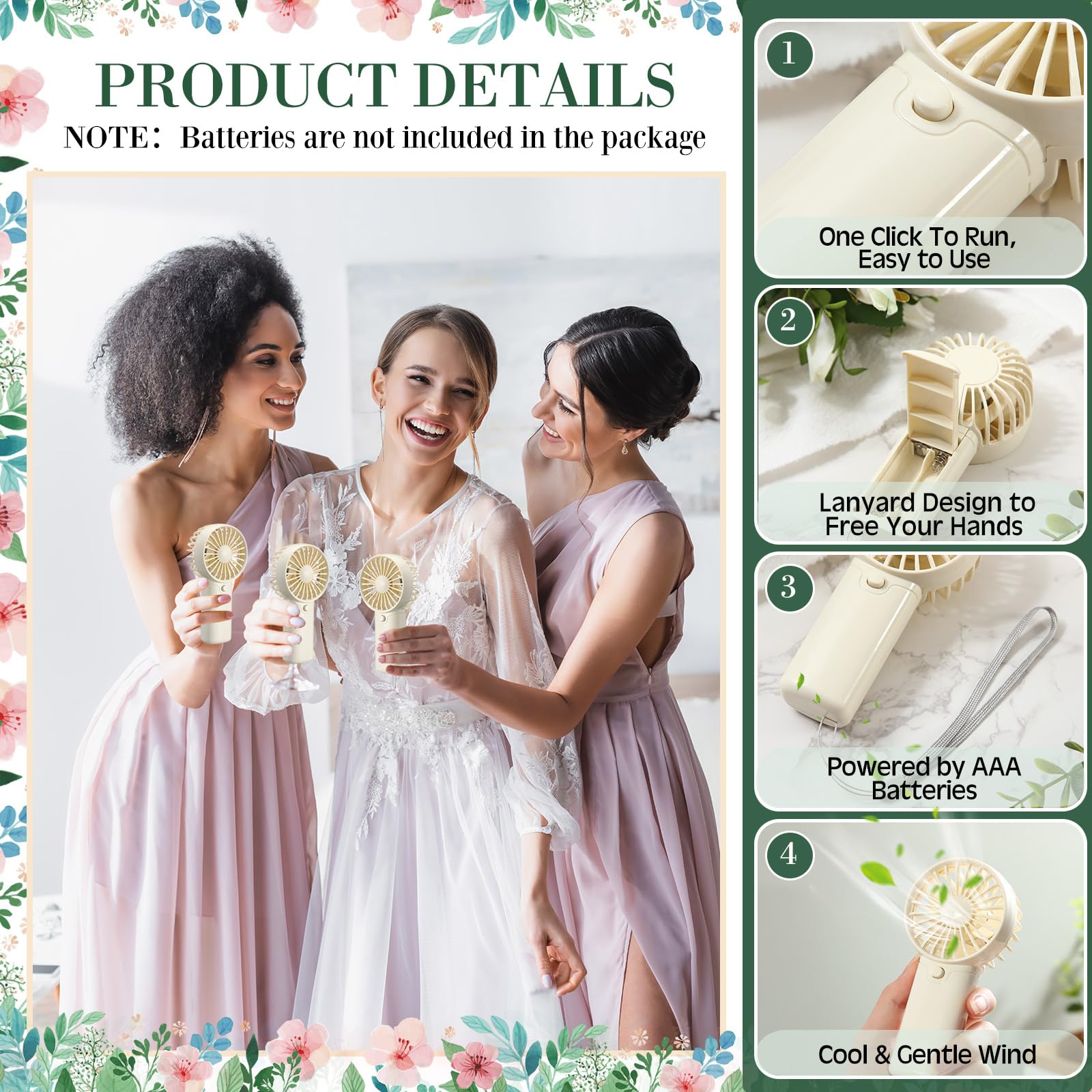 Battery operated mini fans for wedding favors, ideal for guest cooling during ceremonies and receptions