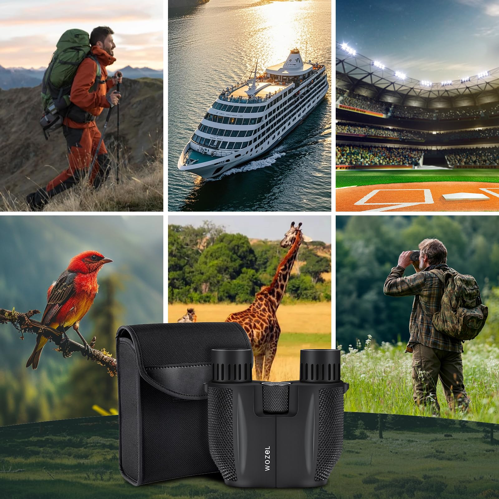 Wozel 10X25 High Powered Binoculars For Adults - Compact Binoculars For Kids With Large View - Small Pocket Binoculars For Bird Watching Hunting Stargazing Cruise Ship Travel Hiking