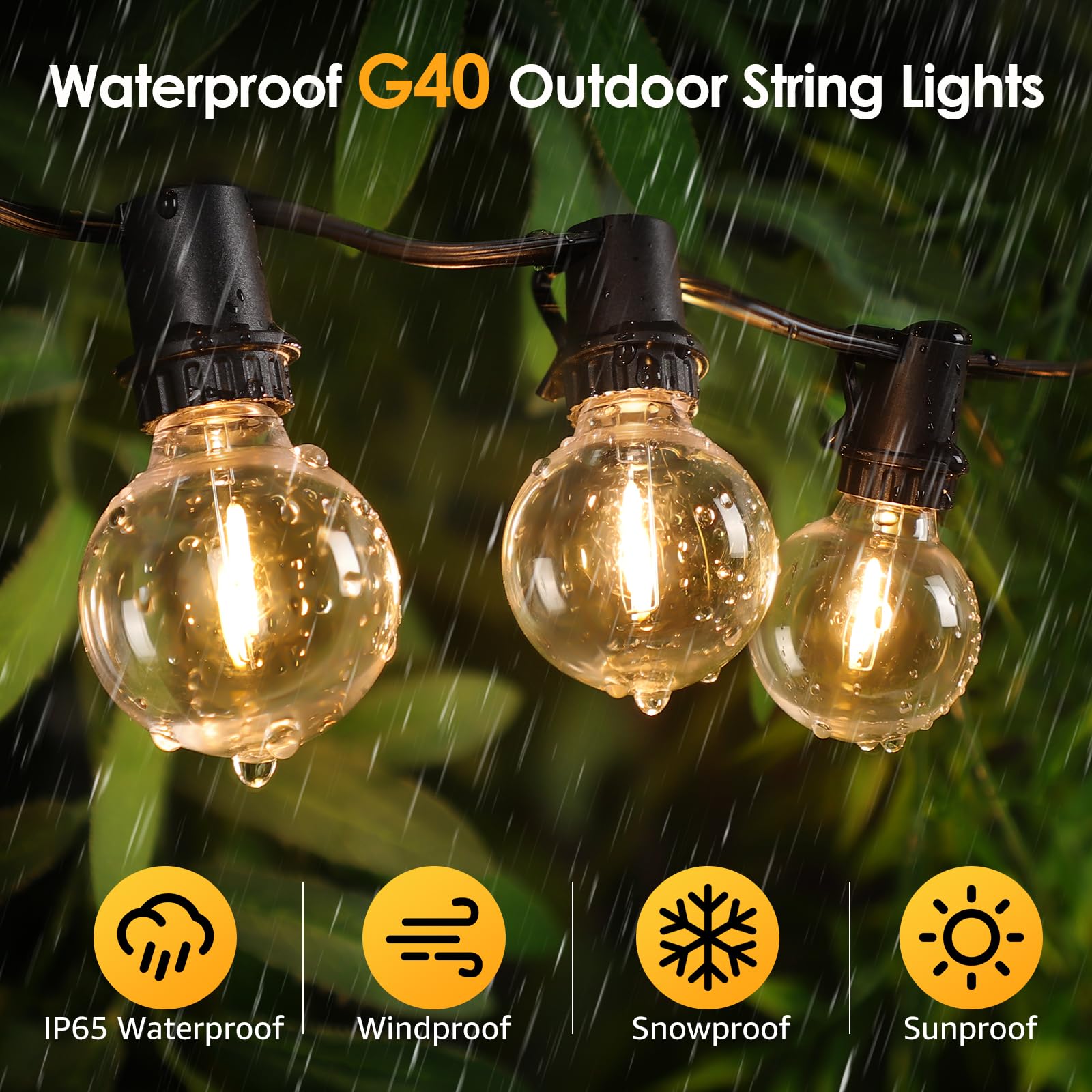 Mlambert 48Ft Solar String Lights With Remote, Outdoor Waterproof Patio Lights With 18 Led Shatterproof G40 Bulbs(1 Spare) For Backyard-Black Wire