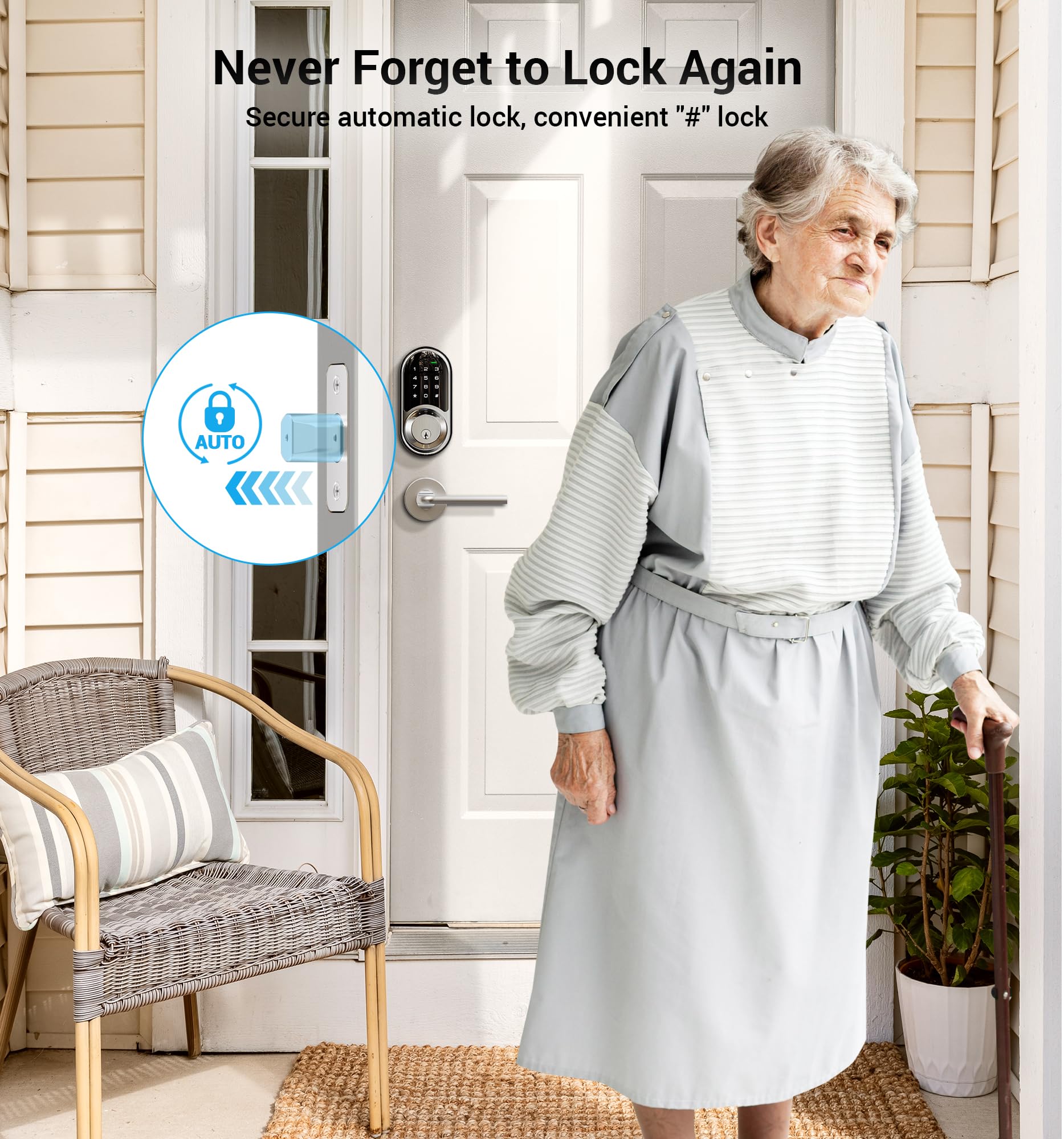 Veise Rz06 Smart Lock For Front Door With App Control, Keyless Entry, Electronic Digital Deadbolt With Touchscreen Keypad Set, Smart Deadbolt, Auto Lock, Easy Installation, Satin Nickel