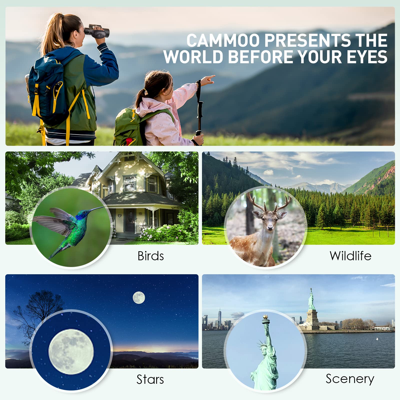 Cammoo 12X50 Monoculars For Adults High Powered, Low Light Larger Vision With Bak4 Prism Smc Lens, For Men Frogproof Waterproof Monocular Telescope Hiking Hunting Gear