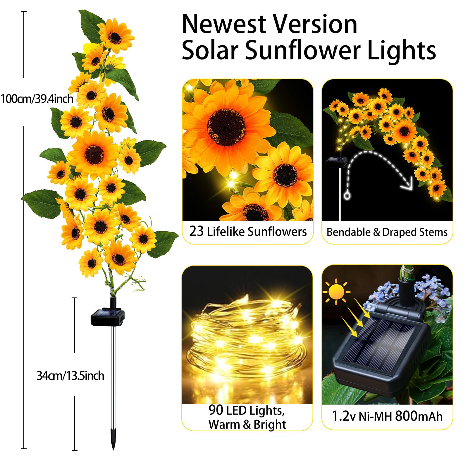 Stadeco Solar Garden Lights Outdoor, 2 Pack Sunflower Lights With 46 Lifelike Sunflower, Waterproof 90 Bright Led Fall Garden Decor Solar Flowers For Patio Flowerbed Yard, Gift For Mom