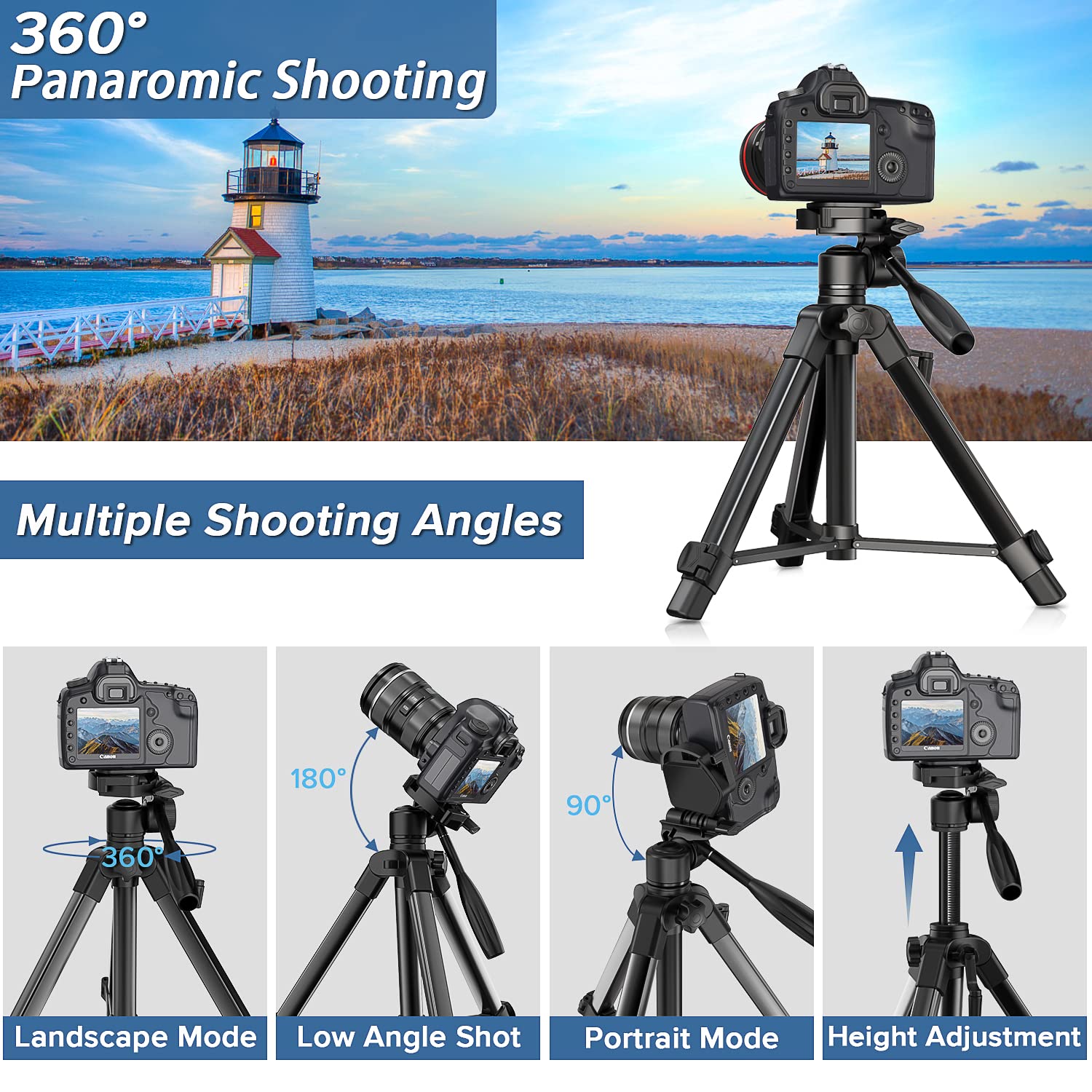 Nianyiso Camera Tripod 69 Inch, Patented 3-Way Swivel Portable Phone Tripod Professional Aluminum Alloy Travel Phone Camera Stand Monopod For Canon Nikon Gopro Dslr, Dv Video Camcorder, Smartphone Black