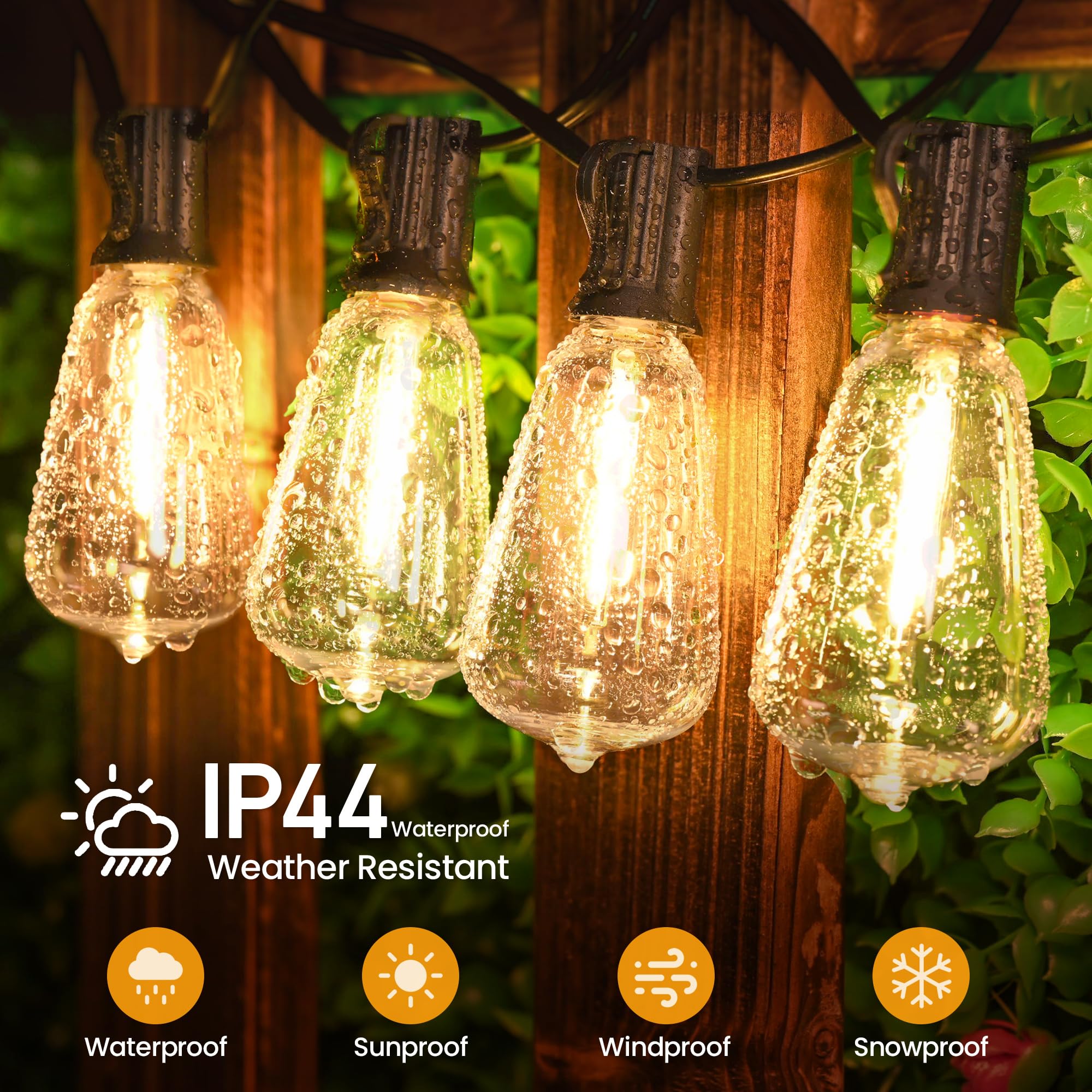 Aubverc Outdoor String Lights 100 Ft 52 Shatterproof Led Bulbs, Ul  Patio Lights Outdoor Light Strings Waterproof For Patio Yard Outside Party Wedding, Connectable Dimmable 50 Sockets 2700K