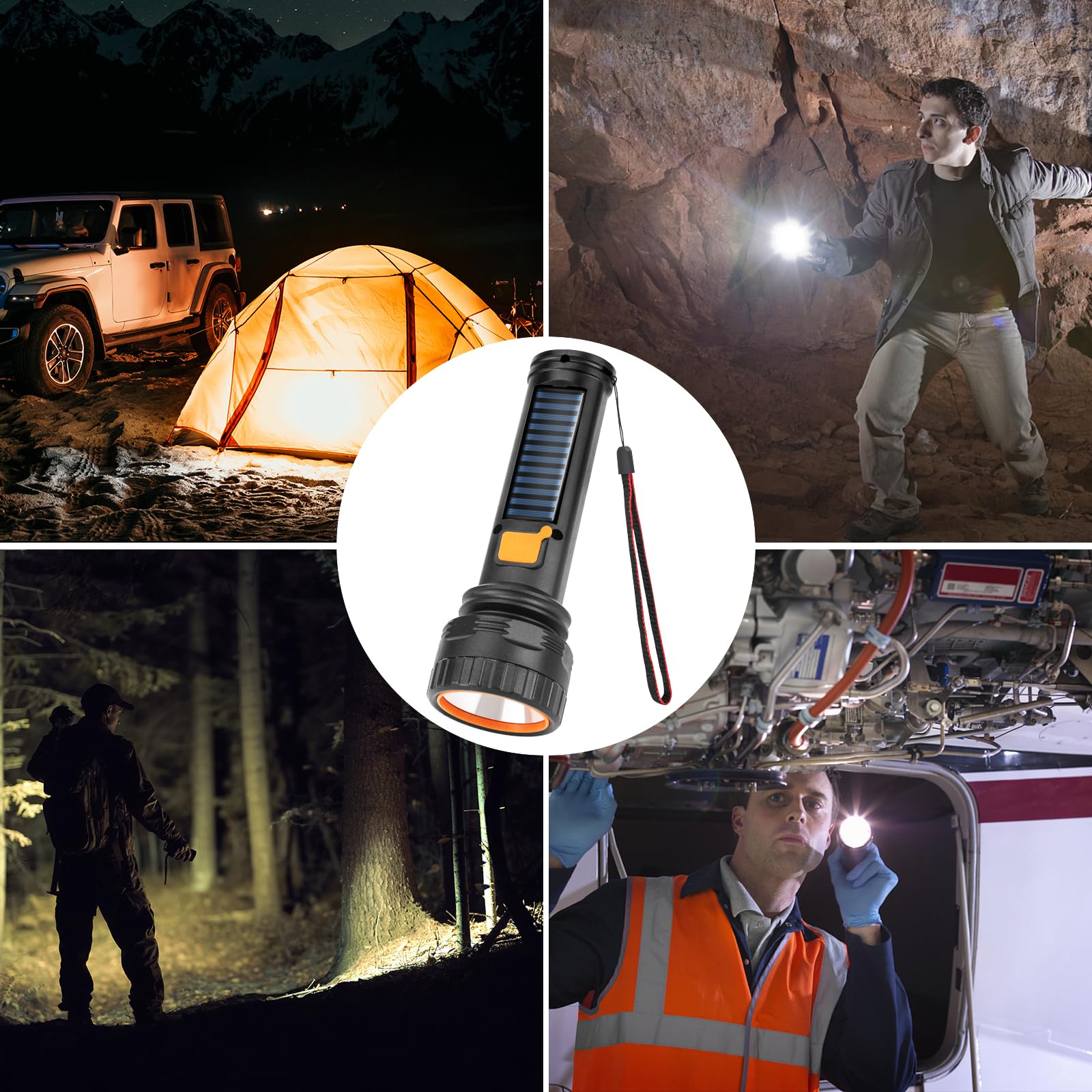 Kernowo Solar Flashlights, 1500 Lumens Led Solar Powered Flashlights With Digital Display 2000Mah Battery Rechargeable Handheld Flashlights Ip65 Waterproof Flashlights For Survival Emergencies, 1 Pack