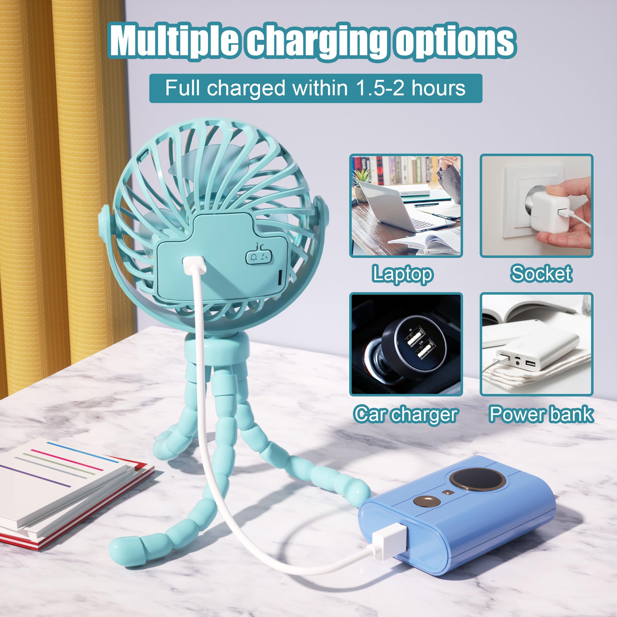 Jyjzpb Mini Portable Stroller Fan Clip On For Baby (Blue)