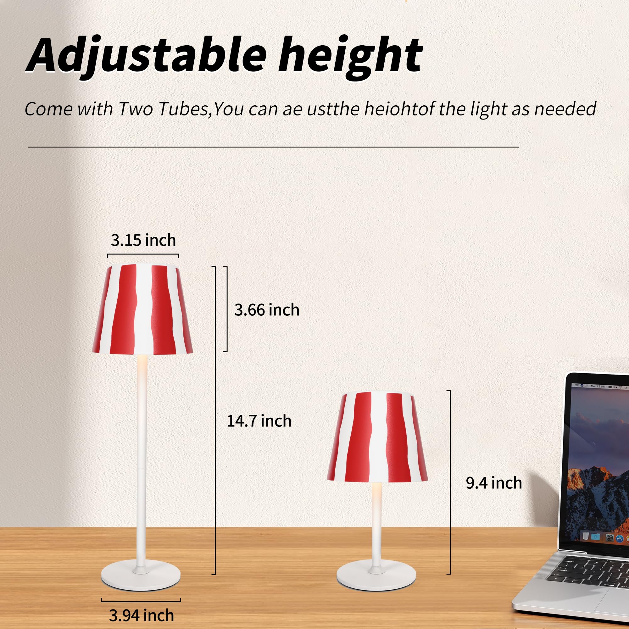 Mr. White Outdoor Waterproof Cordless Wireless Rechargeable Portable Top Touch Battery Operated Powered Led Table Lamp Desk Lamp Lights For Restaurant Kitchen Patio Dinner Dining (Red)