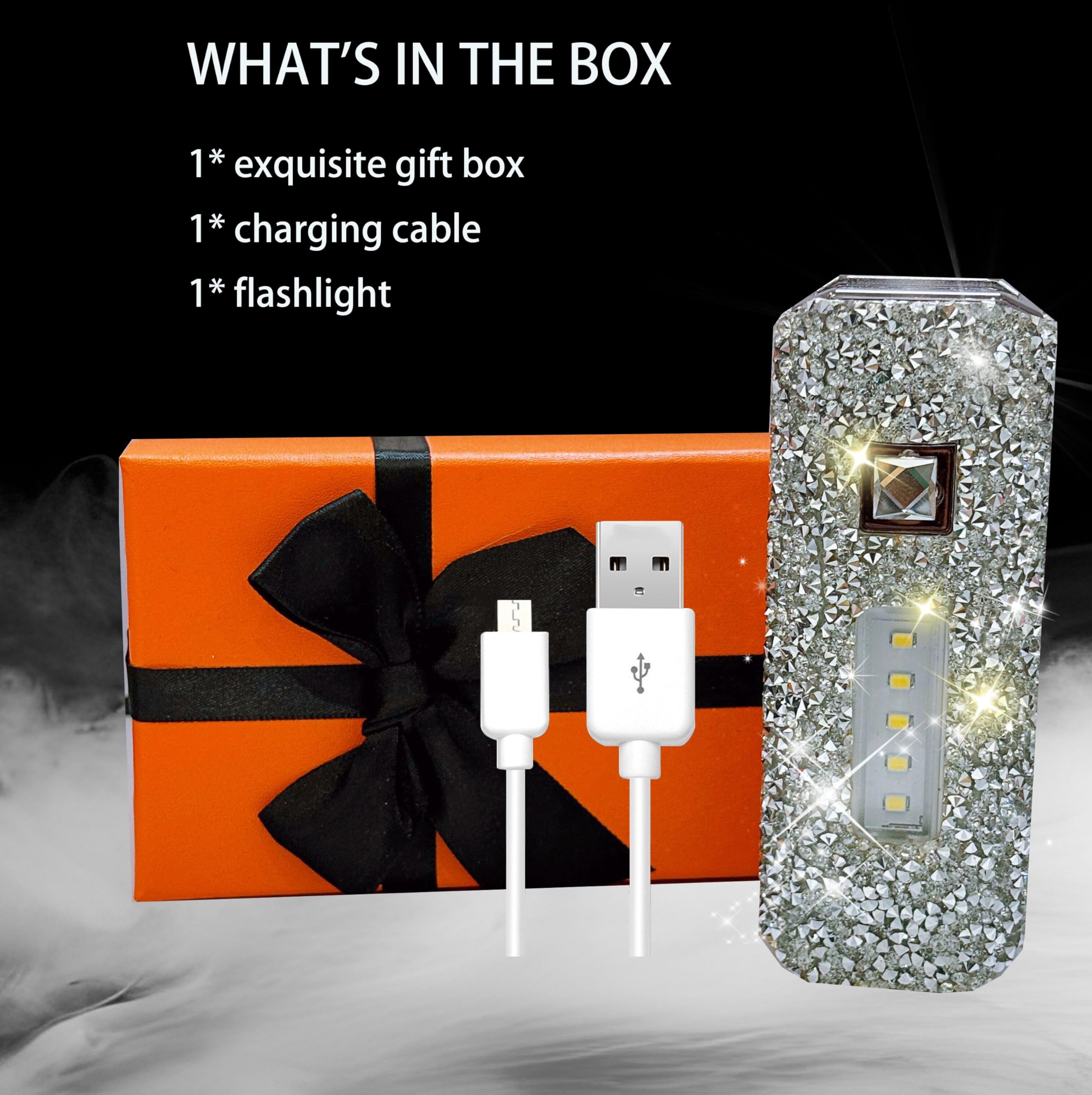 Caizishen Silver Diamond Decor Flashlight For Women - Glitter Rhinestone, Cute And Sparkly For Camping Essentials