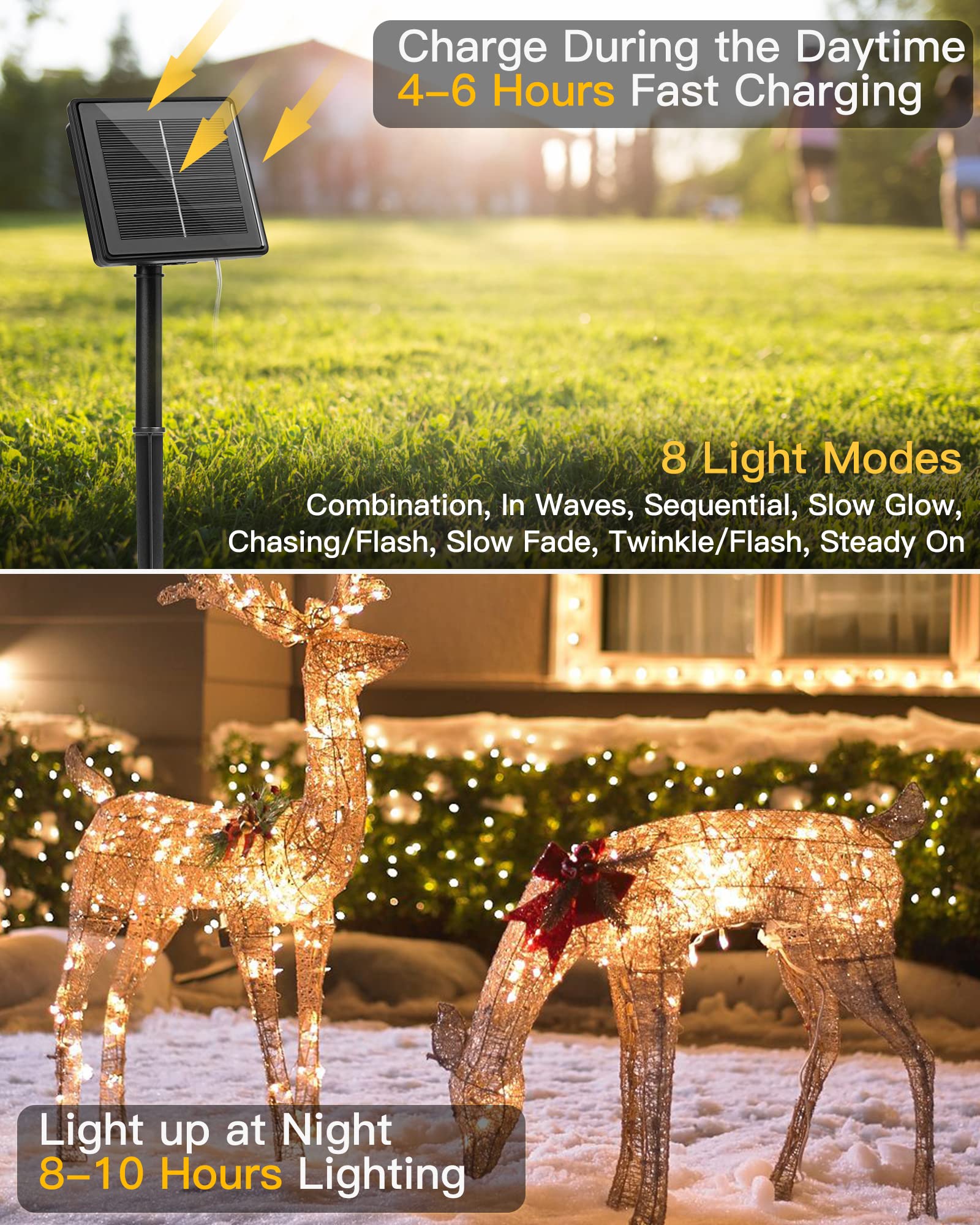Minetom Solar String Lights For Outside, 33Ft 100 Led Outdoor Solar Fairy Lights, 8 Modes Balcony Lights For Tree Patio Christmas Party Wedding Decor (Warm White)