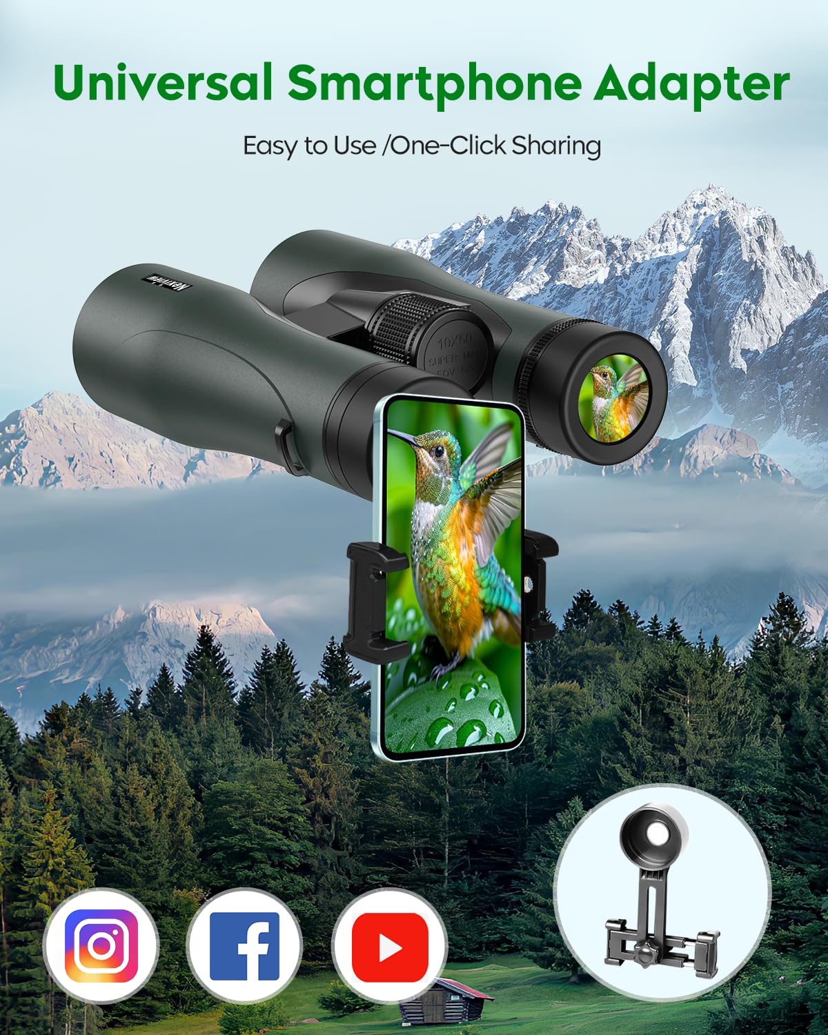 Nexiview 15X52 Hd Binoculars For Adults High Powered With  Phone Adapter - Large & Bright View, Lightweight, Ipx7 Waterproof - Binoculars For Hunting Bird Watching Travel