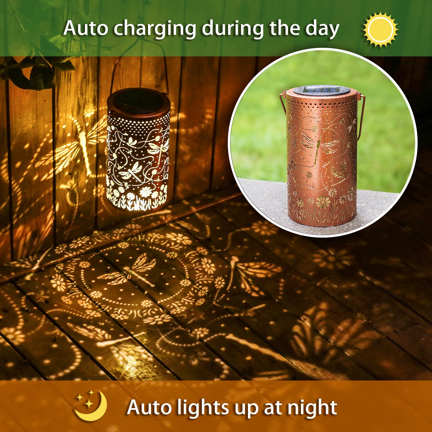 Tiggsy Dragonfly Solar Lanterns Outdoor Waterproof Hanging Solar Lights Dragonfly  For Women Men Metal Decorative Led Lanterns For Yard, Patio, Lawn, Tabletop, Pathway, Landscape, Garden Decor