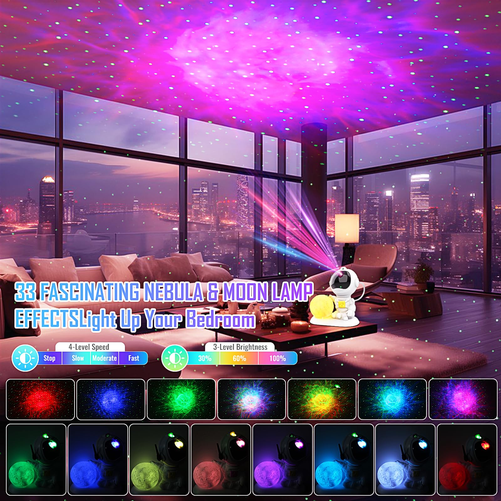 Gdnzduts Astronaut Galaxy Projector, 3 In 1 Star Projector With Remote And Timer, 33 Light Effects, 3.5 Inch Moon Lamp Led Night Light For Kids Room, Home Decor,  For Girls Boys Kids Teens Birthdays