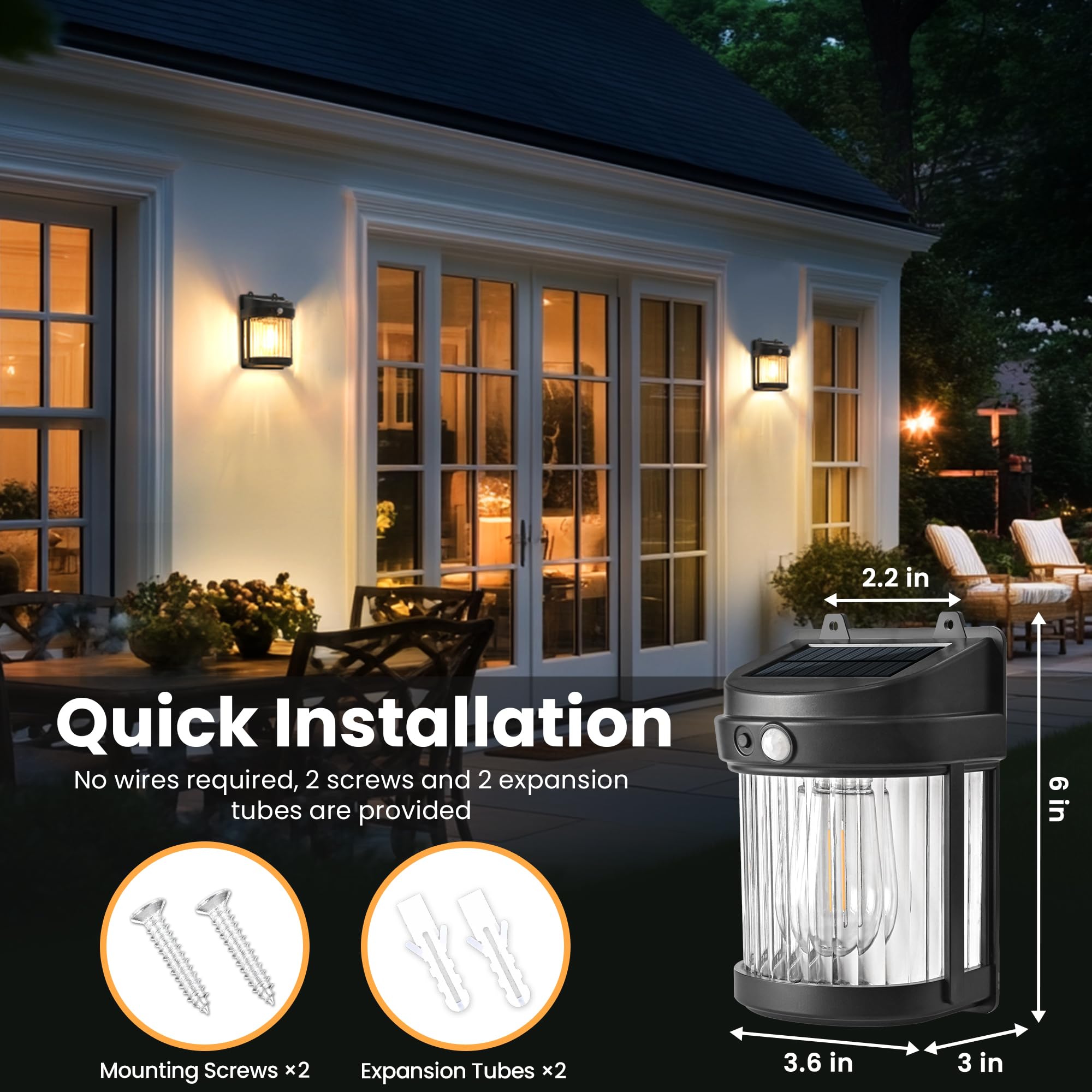 Pevoros Porch Lights, 2 Pack Wall Solar Lights Outdoor, Solar Motion With 3 Modes For Shed Patio Front Door Garage Fence (6X3.6X2.2 Inch)
