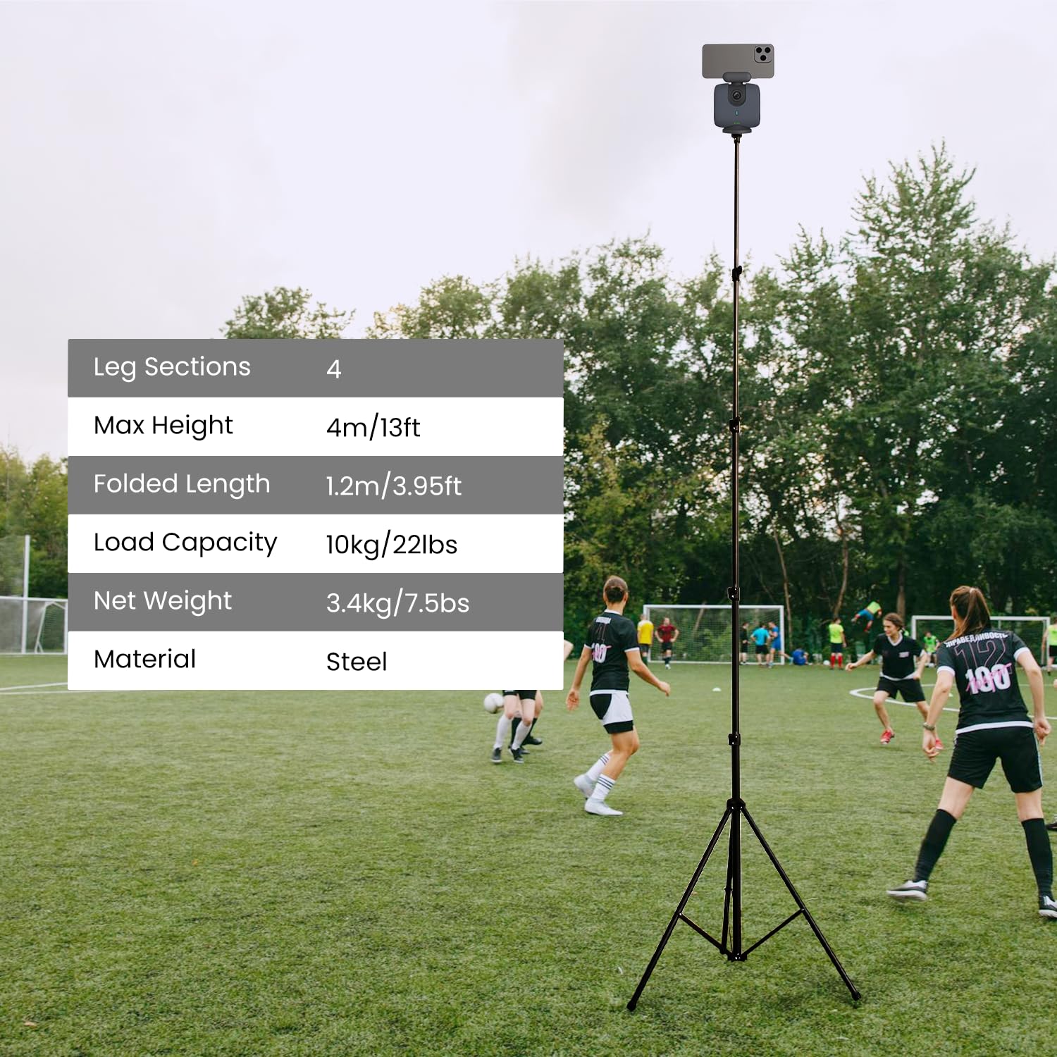Xbotgo Update T4 Tripod For Soccer/Basketball Games Recording: Up To 13 Feet, Extra Quick-Release Mount, Storage Bag, Non-Slip Feet, Wind Resistant, 1/4” Screw Compatible With Most Dslr Cameras