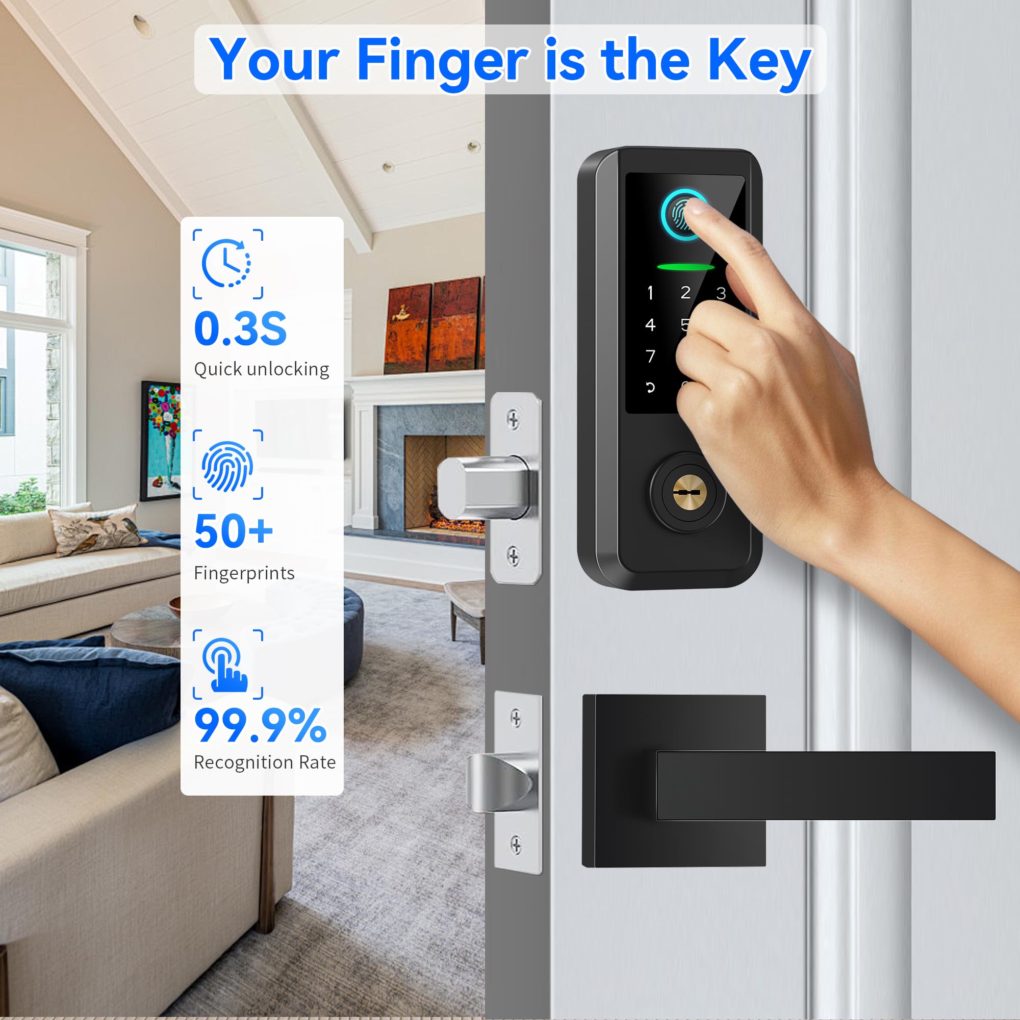 Yosimika Keyless Entry Door Lock With Handle Set,Smart Front Door Lock With Keypad Set,Keyless Entry Digital Deadbolt,Smart Deadbolt With Auto Lock,App Control, Matte Black