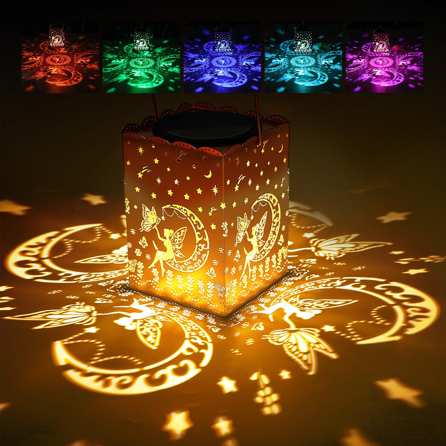 Agptek Flower Fairy Solar Lantern Outdoor Waterproof Garden Light, Metal Hanging Solar & Usb Powered Rgb Changing Light Holiday Gift For Women, Outside Decor Lantern For Backyard, Patio, Porch, Table