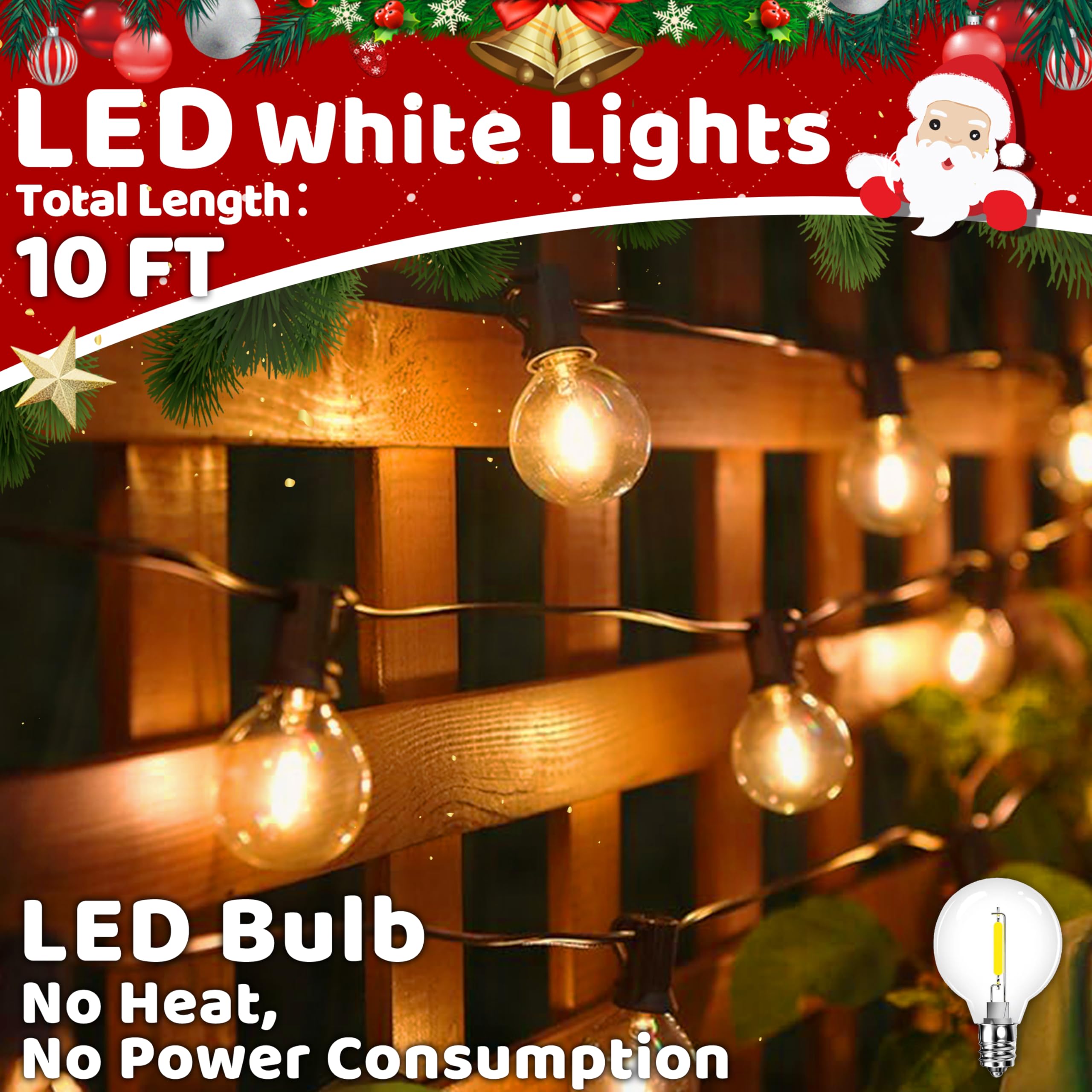 Solros Studio 10Ft Led Outdoor String Lights - Waterproof Patio Lights Shatterproof G40 Edison Globe Bulb, Connectable Hanging Outdoor String Lighting For Indoor Backyard Yard Gazebo Porch Party Decor - Solros
